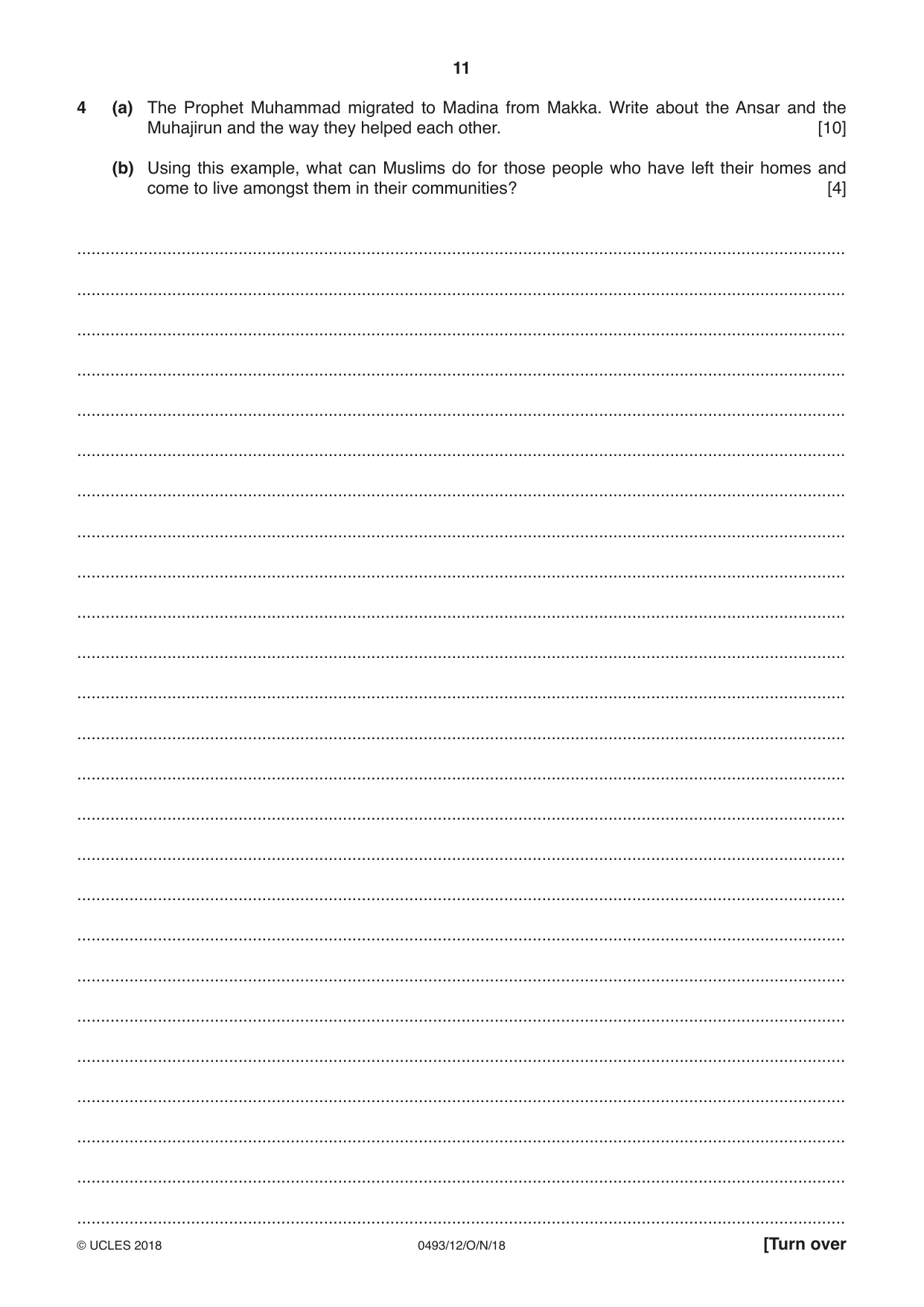 Cambridge IGCSE Islamiyat 0493 2018 Oct/Nov Paper 1 · Variant 2 question paper, page 11 of 16