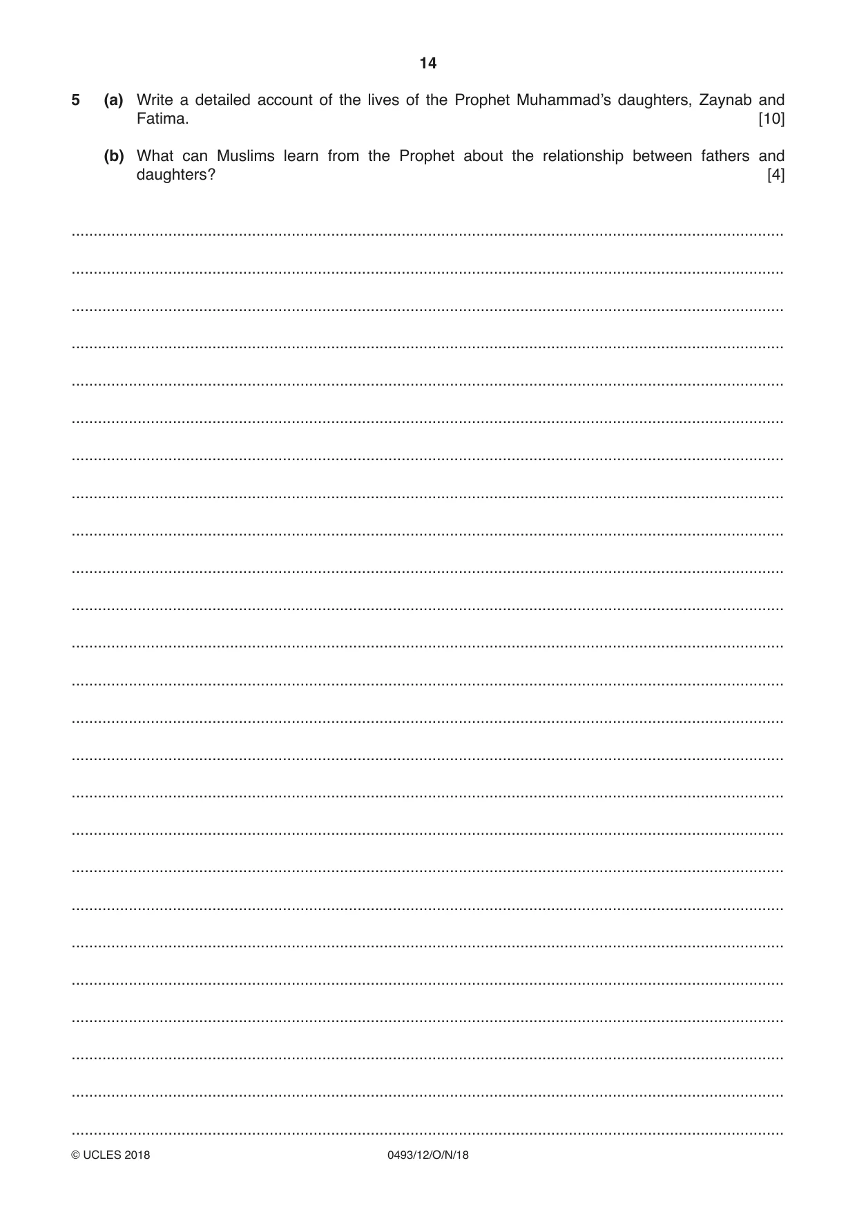 Cambridge IGCSE Islamiyat 0493 2018 Oct/Nov Paper 1 · Variant 2 question paper, page 14 of 16