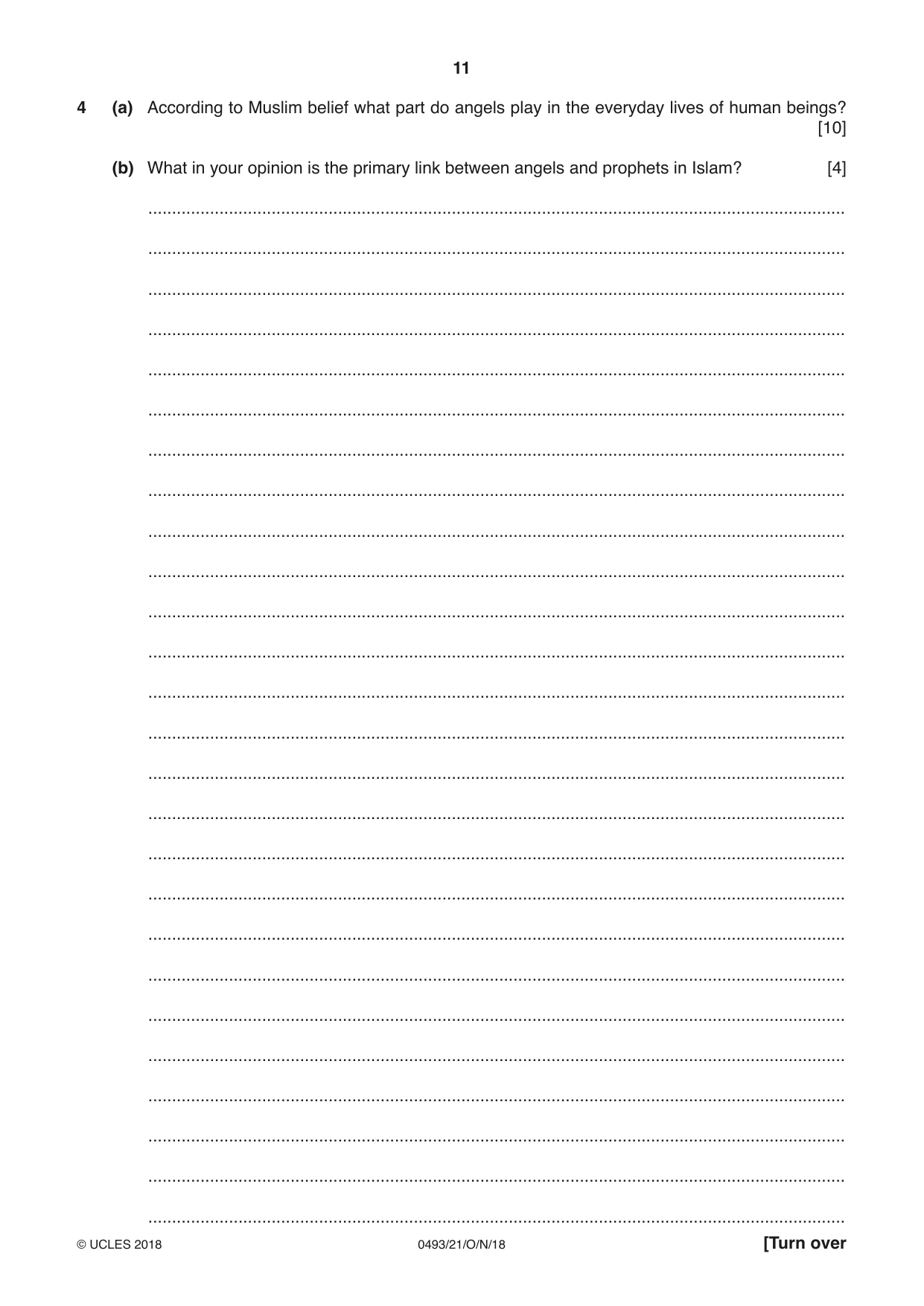Cambridge IGCSE Islamiyat 0493 2018 Oct/Nov Paper 2 · Variant 1 question paper, page 11 of 16