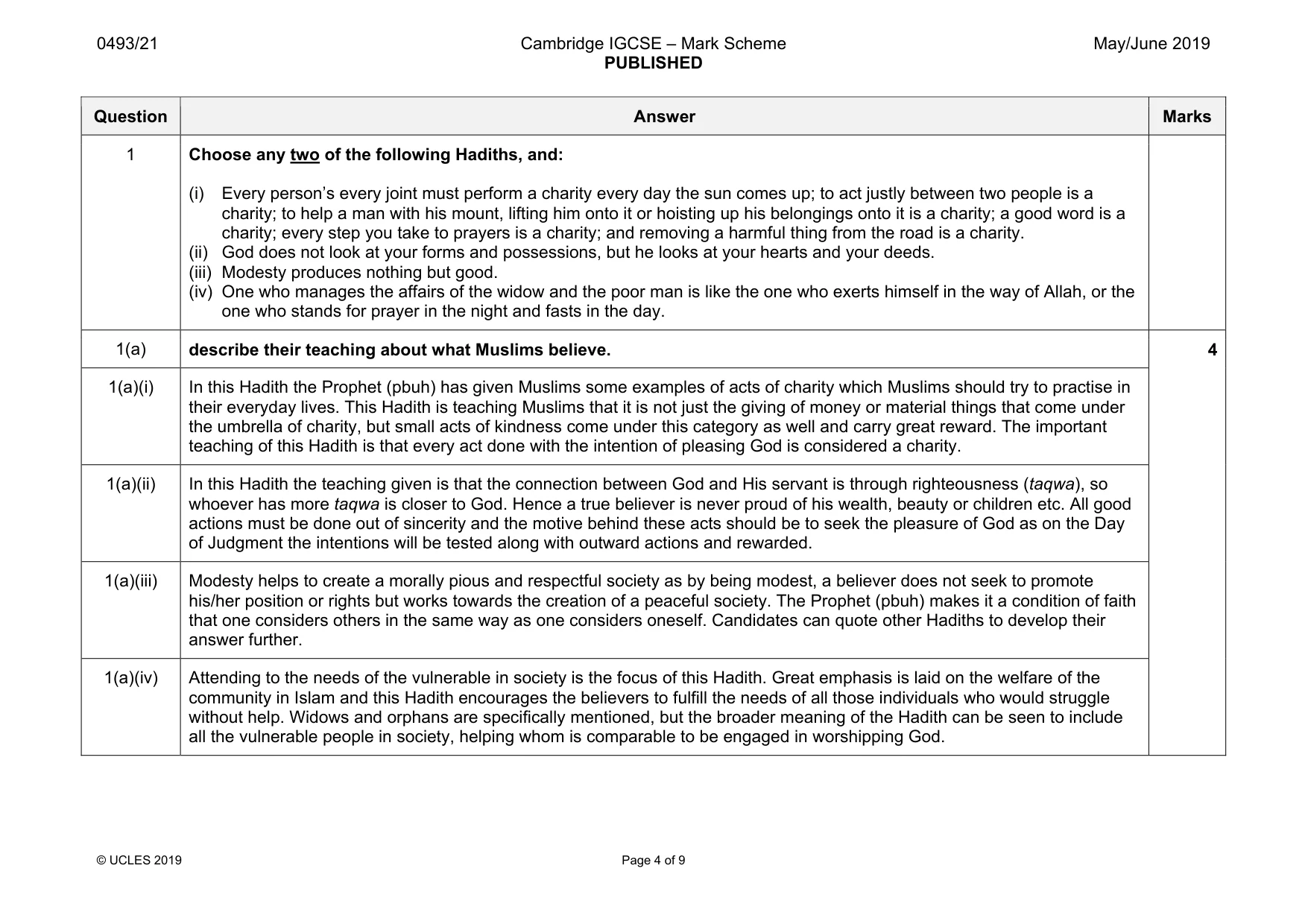 Mark scheme, page 4 of 9