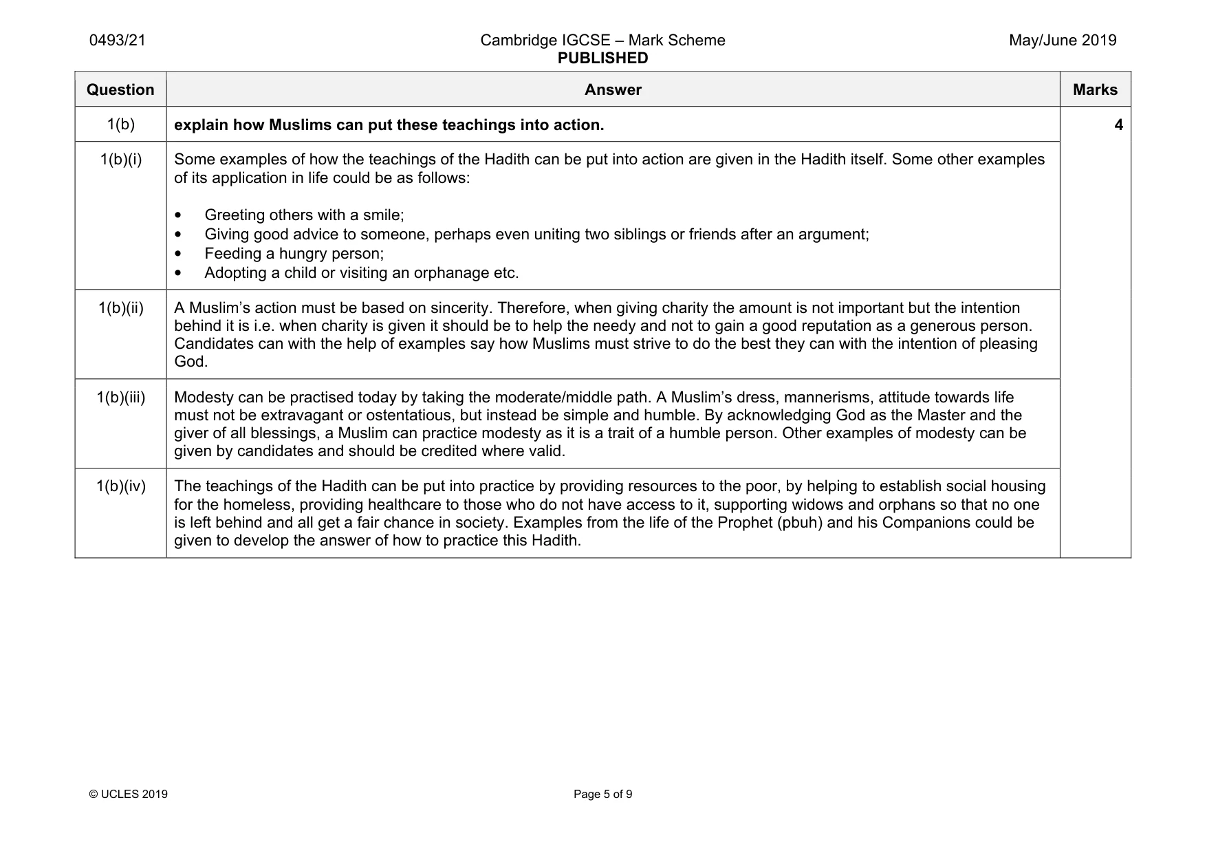 Mark scheme, page 5 of 9