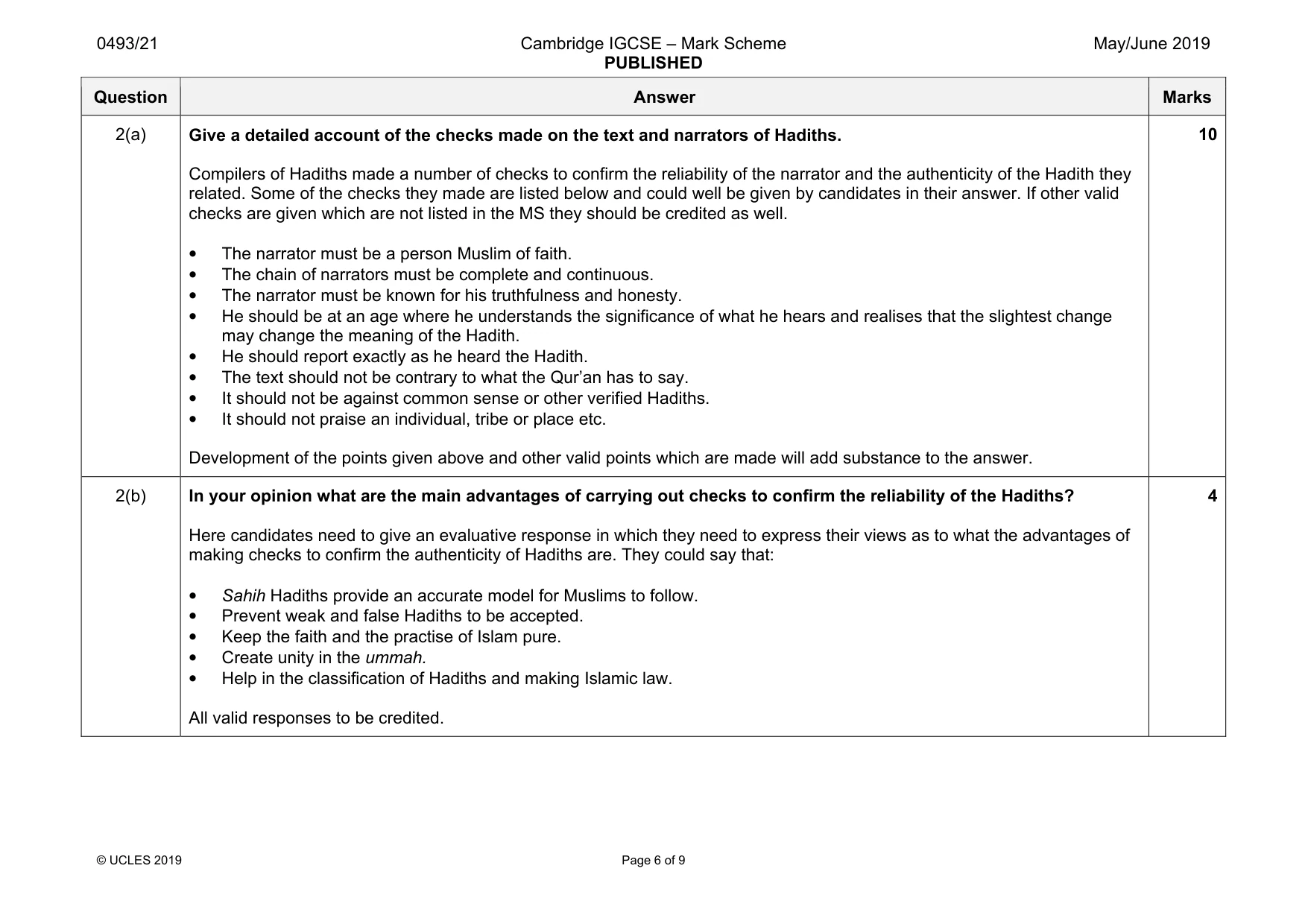 Mark scheme, page 6 of 9
