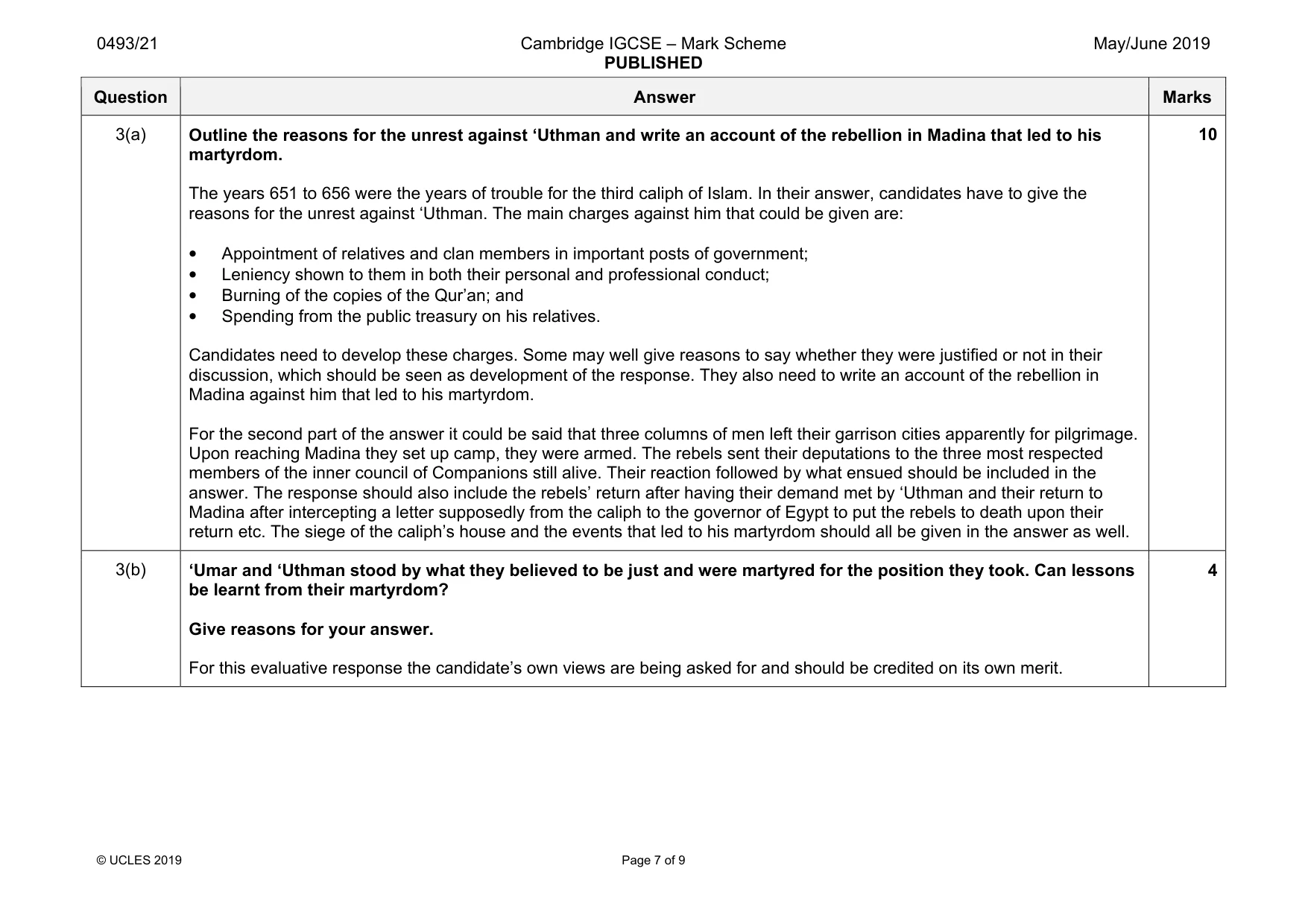 Mark scheme, page 7 of 9