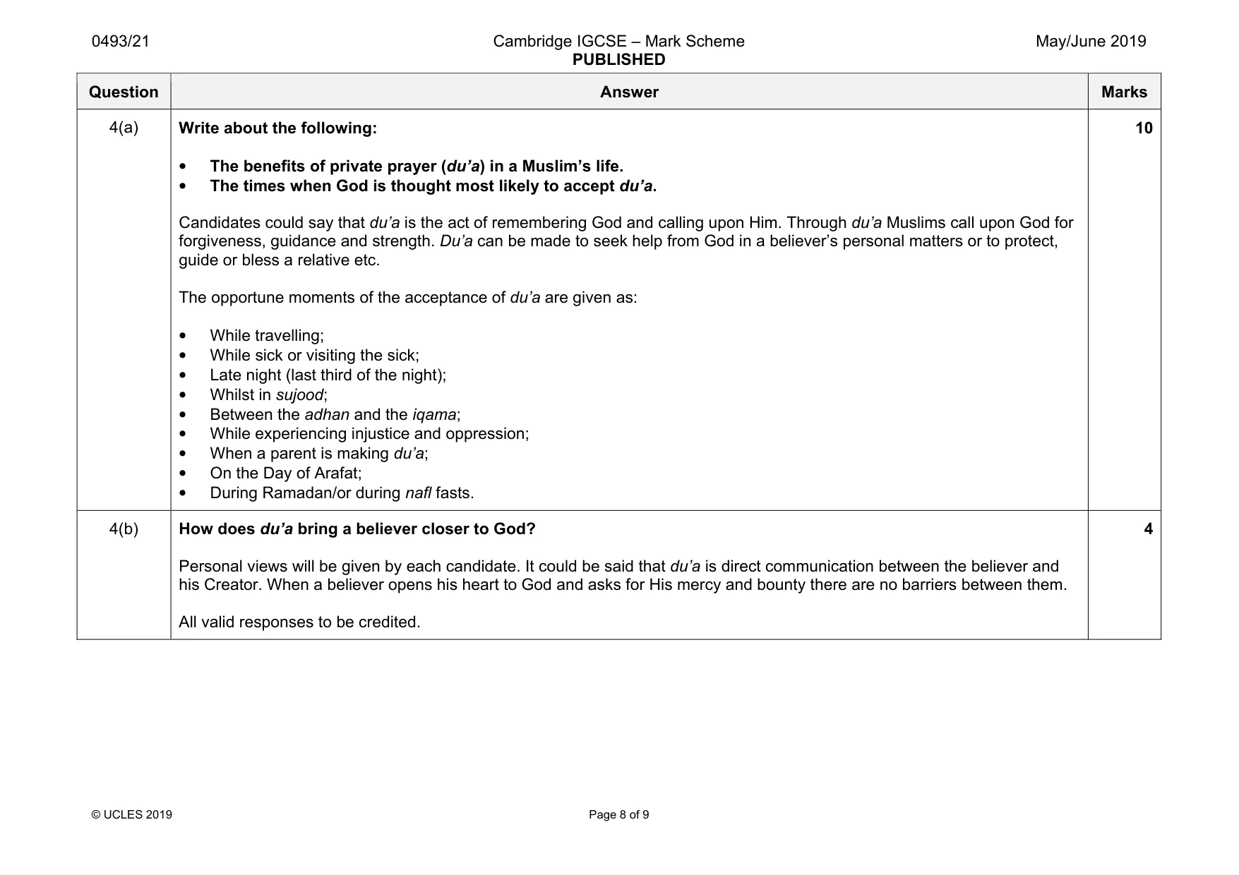 Mark scheme, page 8 of 9