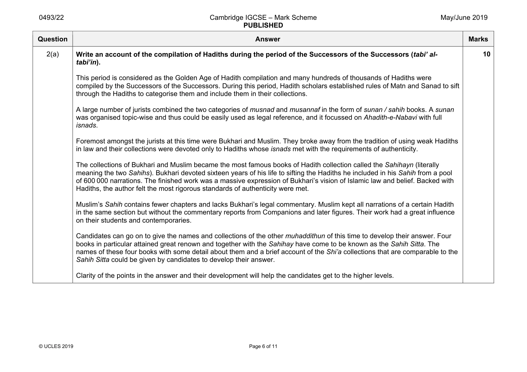 Mark scheme, page 6 of 11
