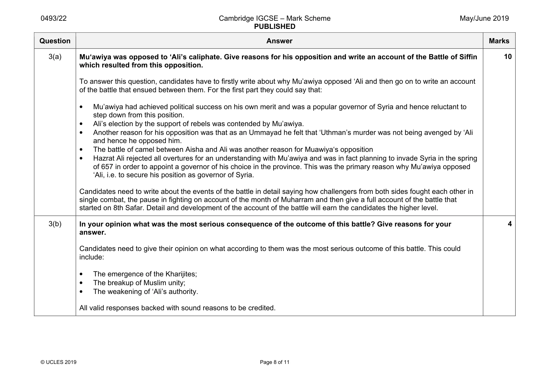 Mark scheme, page 8 of 11