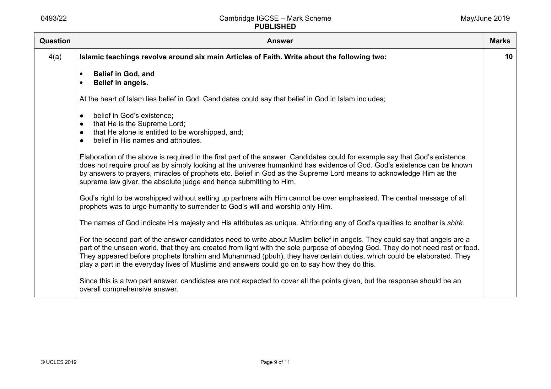 Mark scheme, page 9 of 11