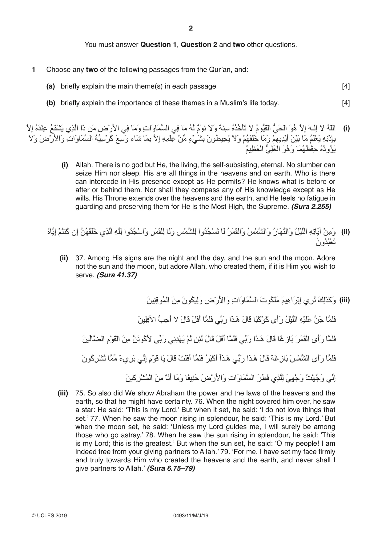 Cambridge IGCSE Islamiyat 0493 2019 May/June Paper 1 · Variant 1 question paper, page 2 of 16
