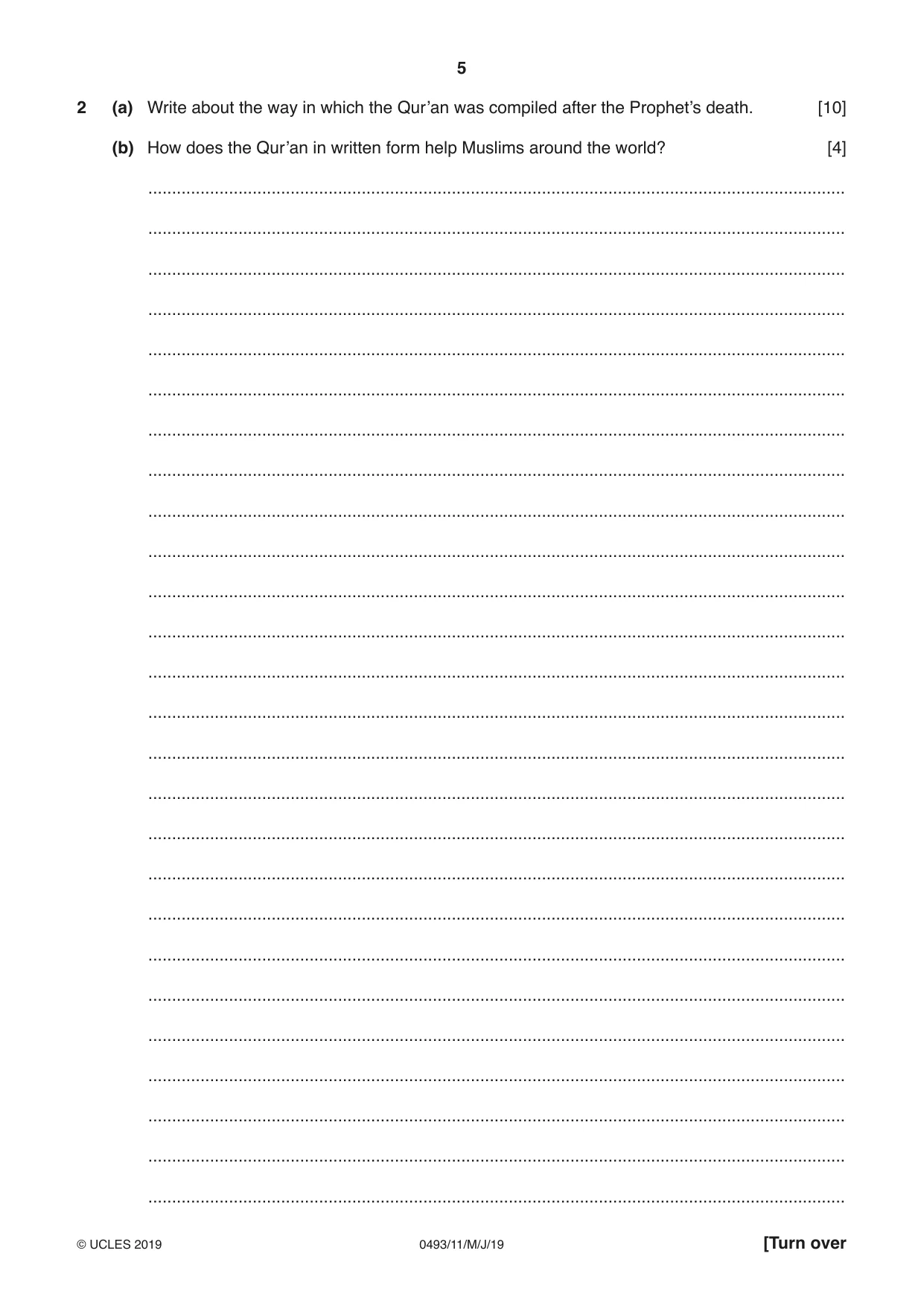 Cambridge IGCSE Islamiyat 0493 2019 May/June Paper 1 · Variant 1 question paper, page 5 of 16