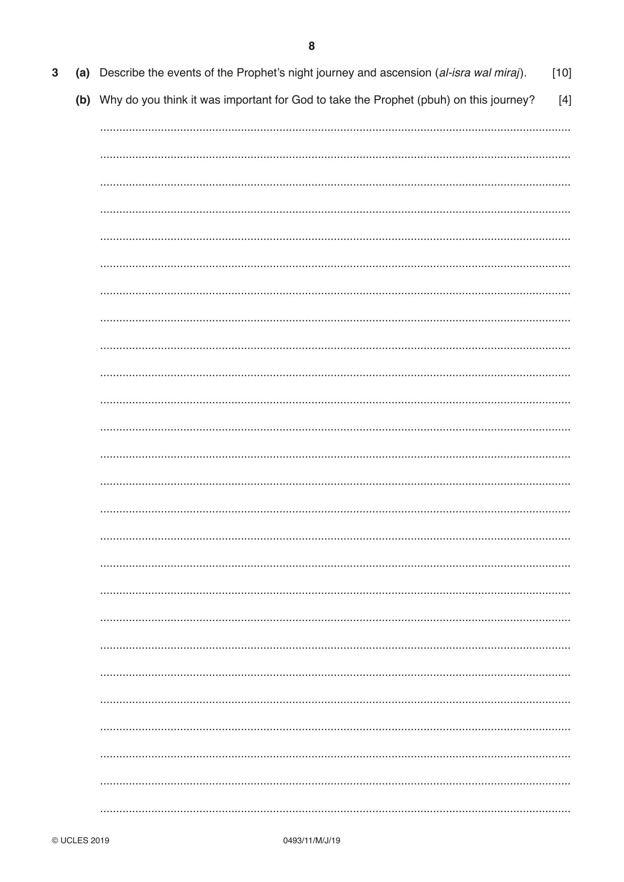 Cambridge IGCSE Islamiyat 0493 2019 May/June Paper 1 · Variant 1 question paper, page 8 of 16
