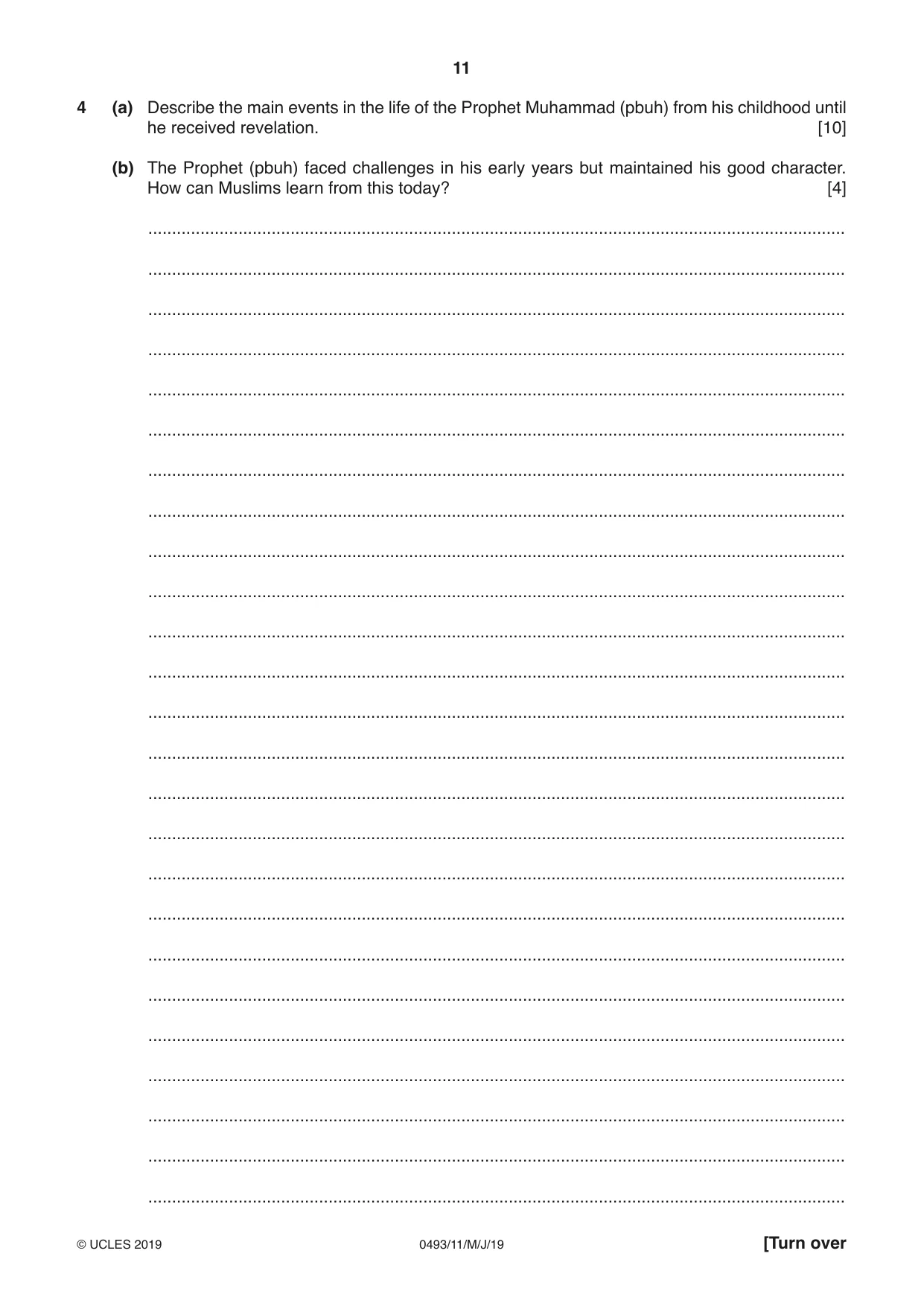 Cambridge IGCSE Islamiyat 0493 2019 May/June Paper 1 · Variant 1 question paper, page 11 of 16