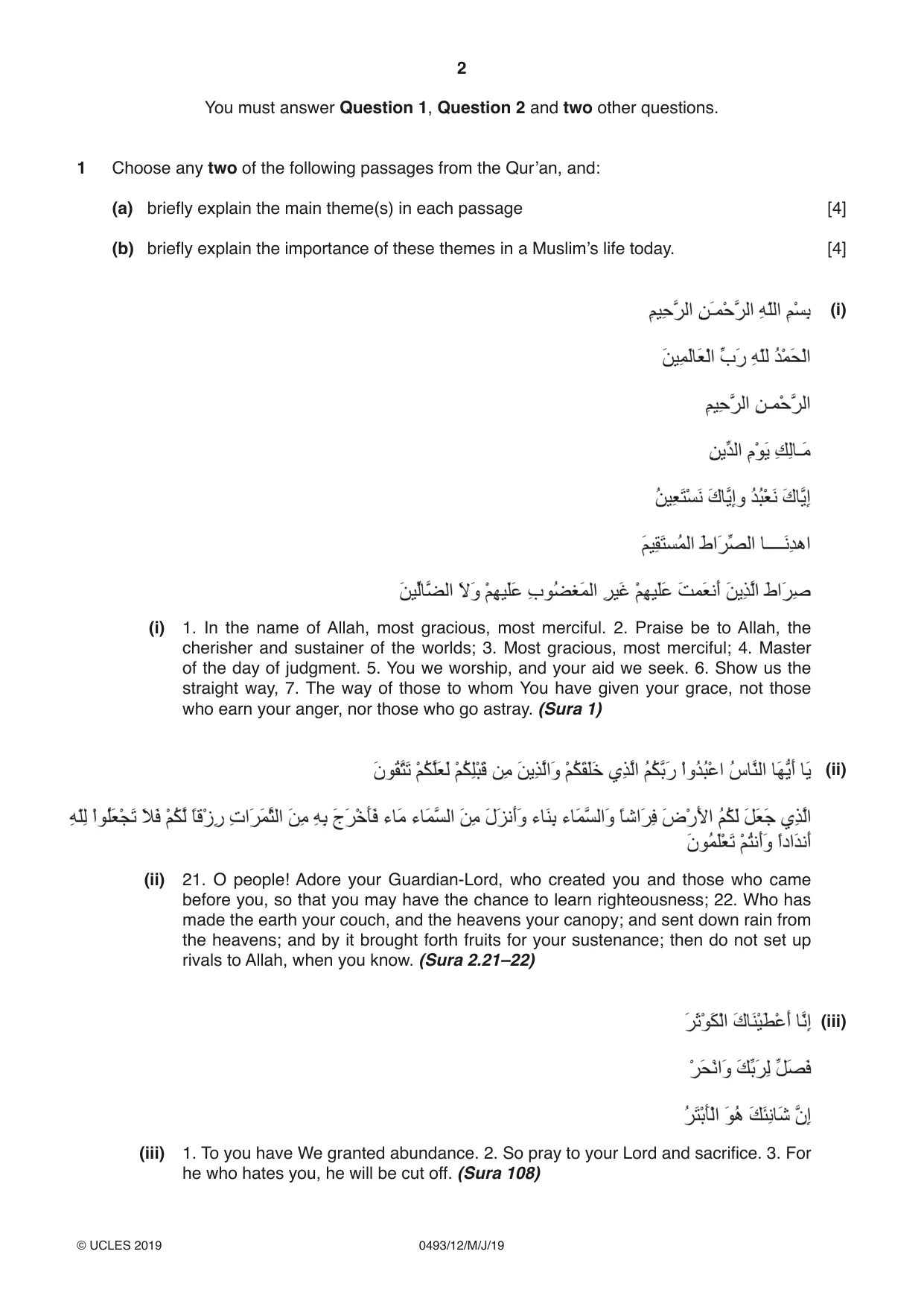 Cambridge IGCSE Islamiyat 0493 2019 May/June Paper 1 · Variant 2 question paper, page 2 of 16