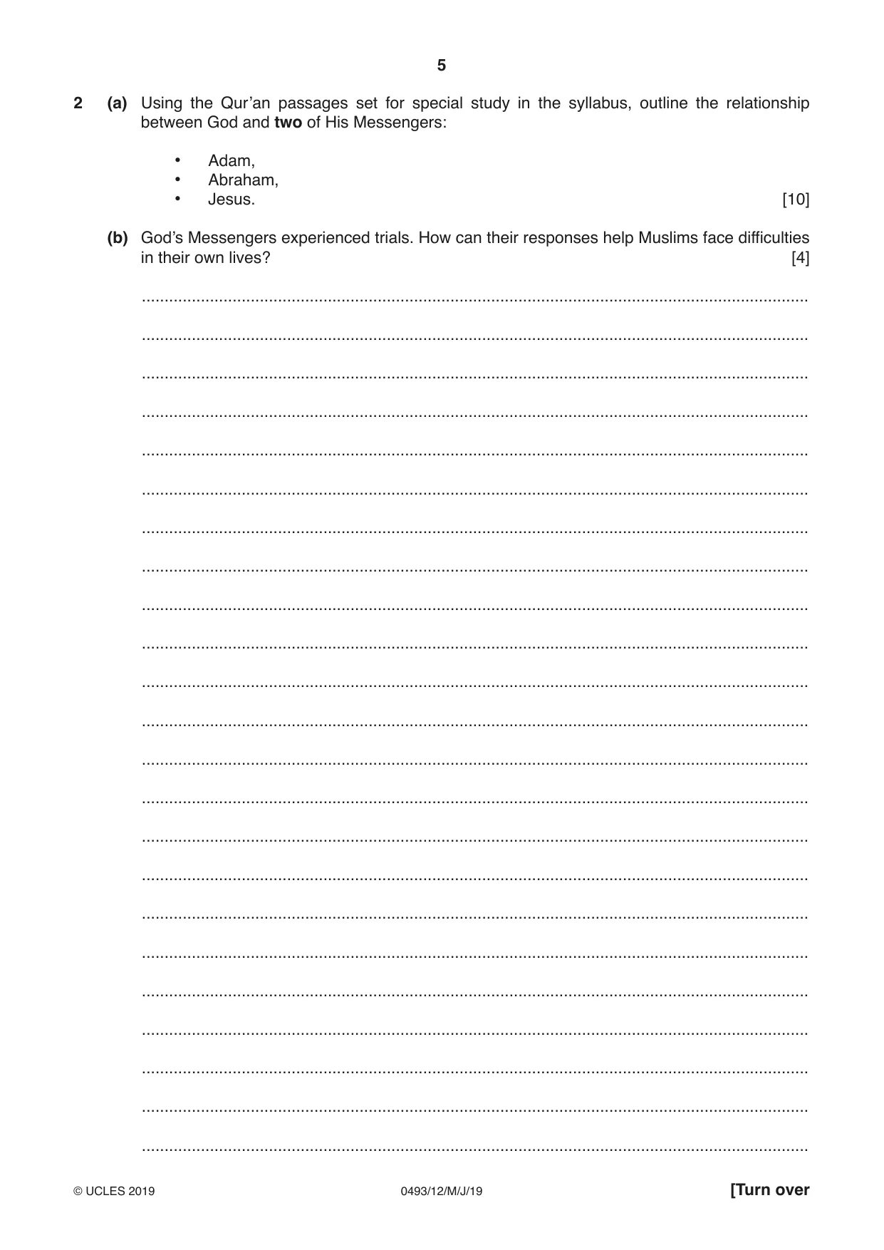 Cambridge IGCSE Islamiyat 0493 2019 May/June Paper 1 · Variant 2 question paper, page 5 of 16