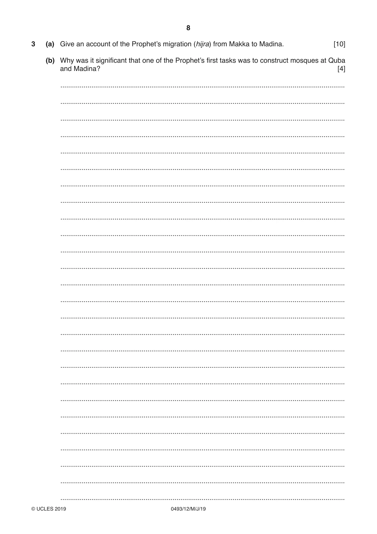 Cambridge IGCSE Islamiyat 0493 2019 May/June Paper 1 · Variant 2 question paper, page 8 of 16