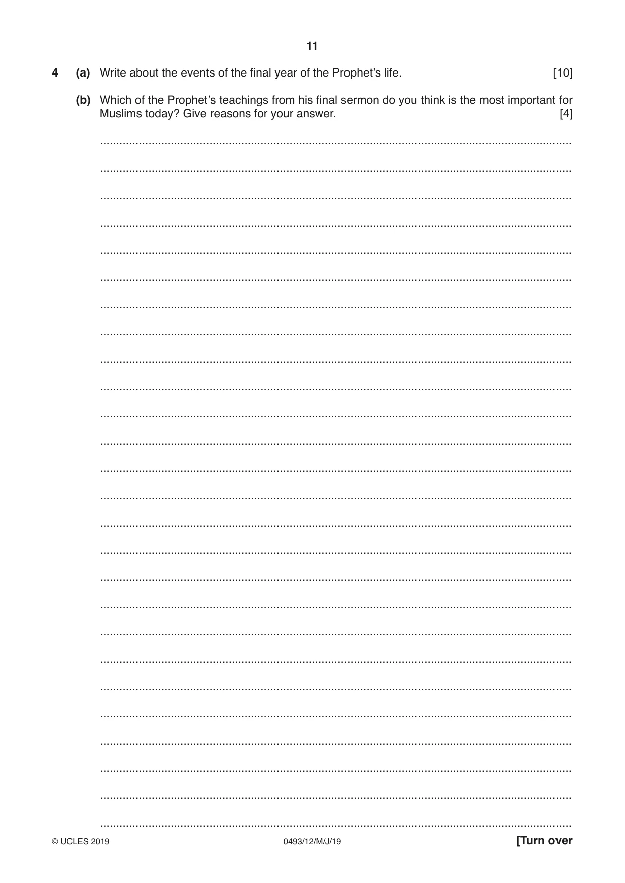 Cambridge IGCSE Islamiyat 0493 2019 May/June Paper 1 · Variant 2 question paper, page 11 of 16
