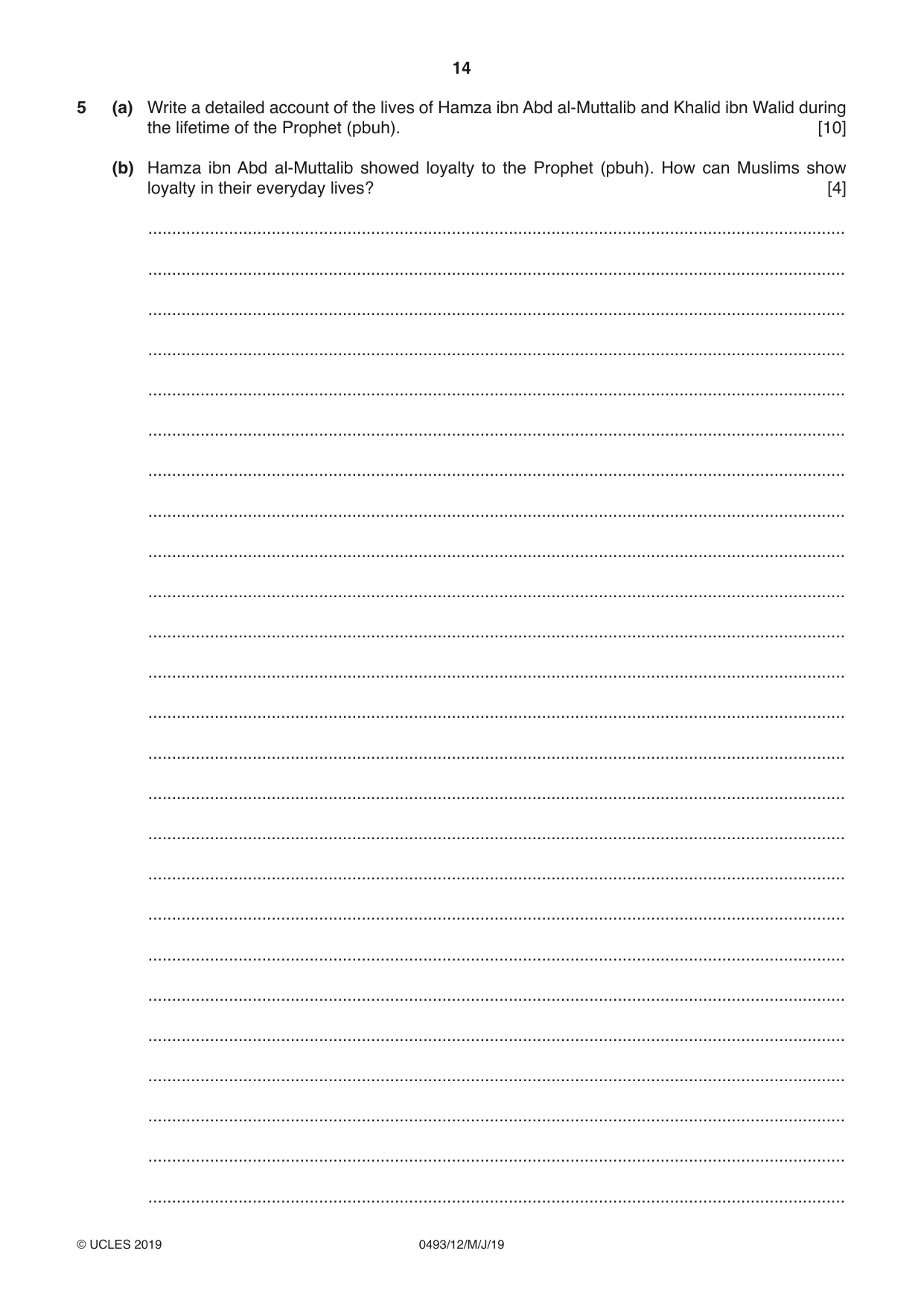 Cambridge IGCSE Islamiyat 0493 2019 May/June Paper 1 · Variant 2 question paper, page 14 of 16