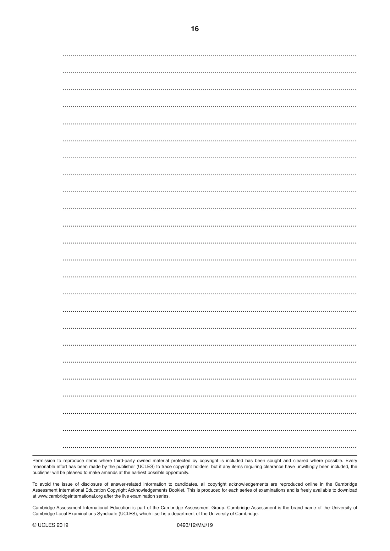 Cambridge IGCSE Islamiyat 0493 2019 May/June Paper 1 · Variant 2 question paper, page 16 of 16