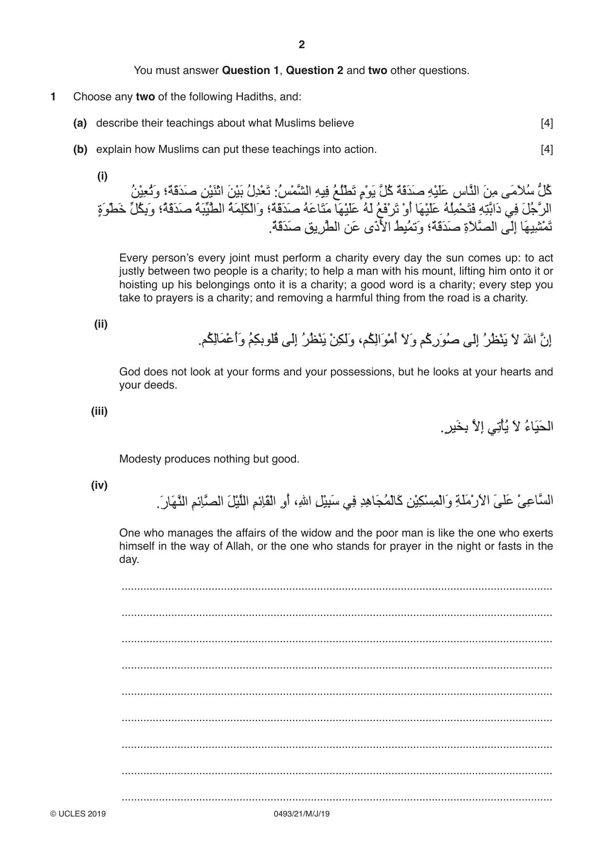 Cambridge IGCSE Islamiyat 0493 2019 May/June Paper 2 · Variant 1 question paper, page 2 of 16