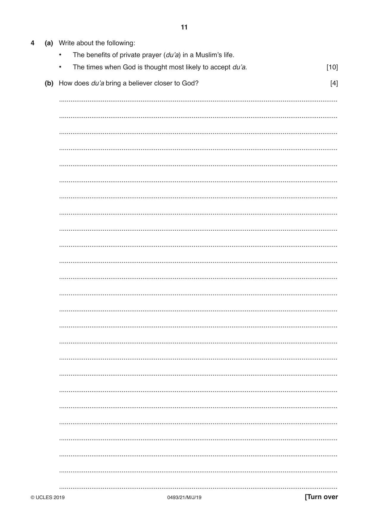 Cambridge IGCSE Islamiyat 0493 2019 May/June Paper 2 · Variant 1 question paper, page 11 of 16
