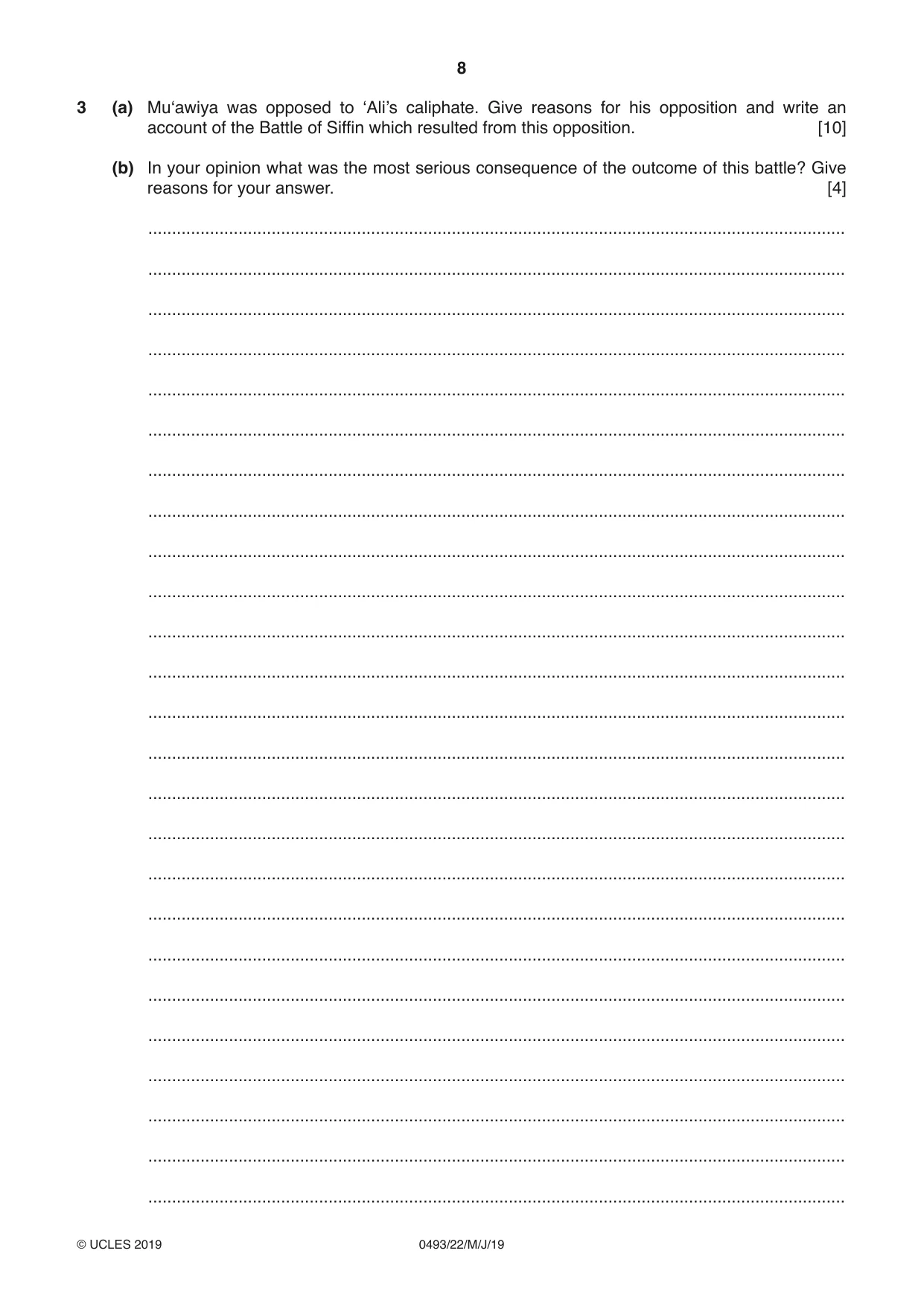Cambridge IGCSE Islamiyat 0493 2019 May/June Paper 2 · Variant 2 question paper, page 8 of 16