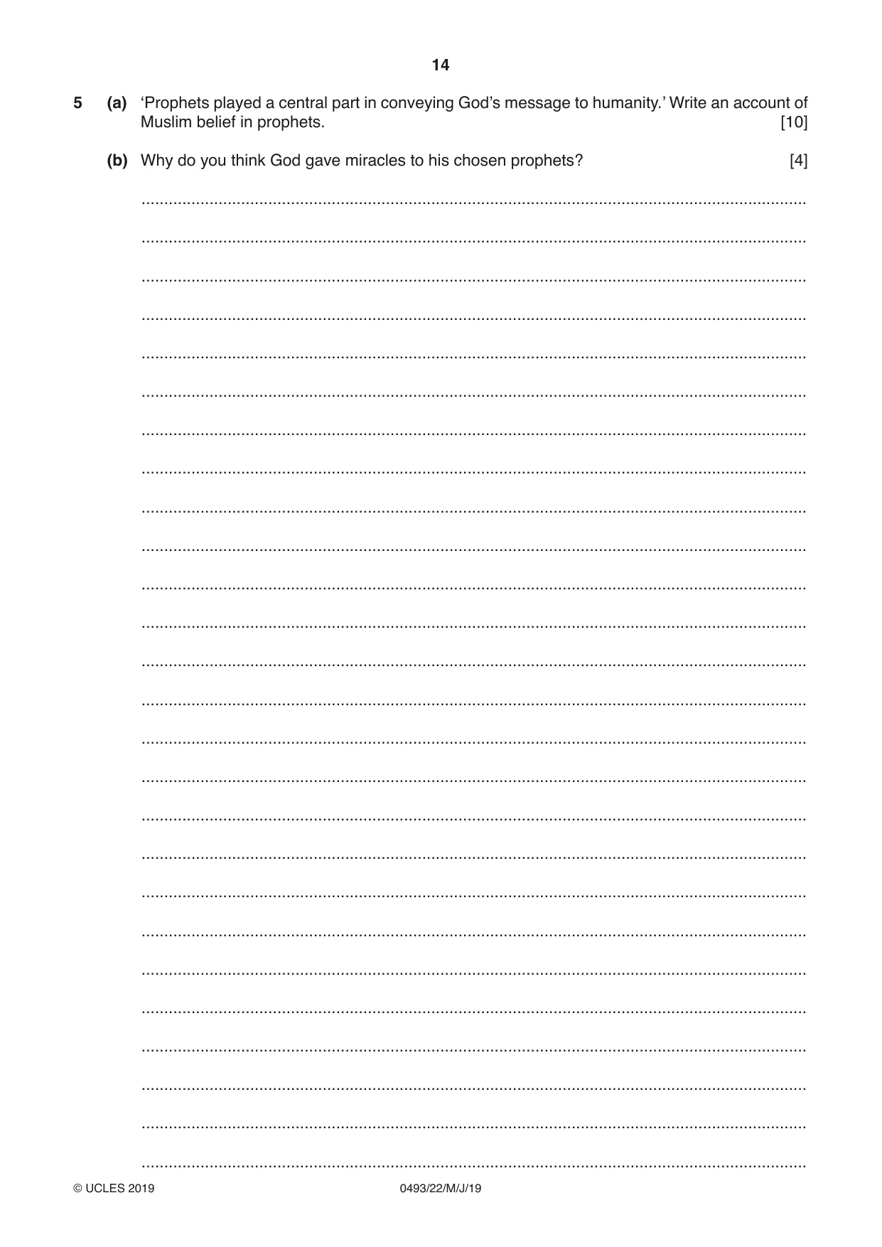 Cambridge IGCSE Islamiyat 0493 2019 May/June Paper 2 · Variant 2 question paper, page 14 of 16