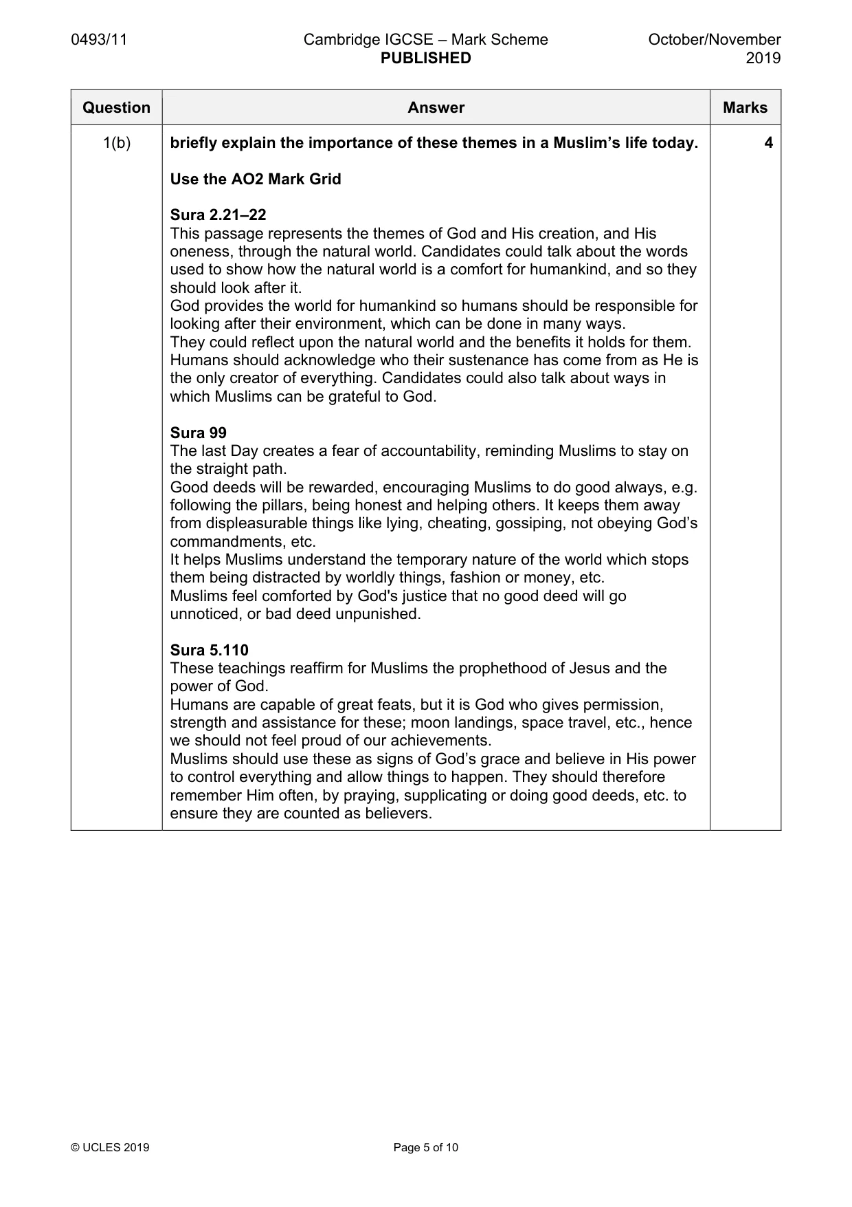 Mark scheme, page 5 of 10