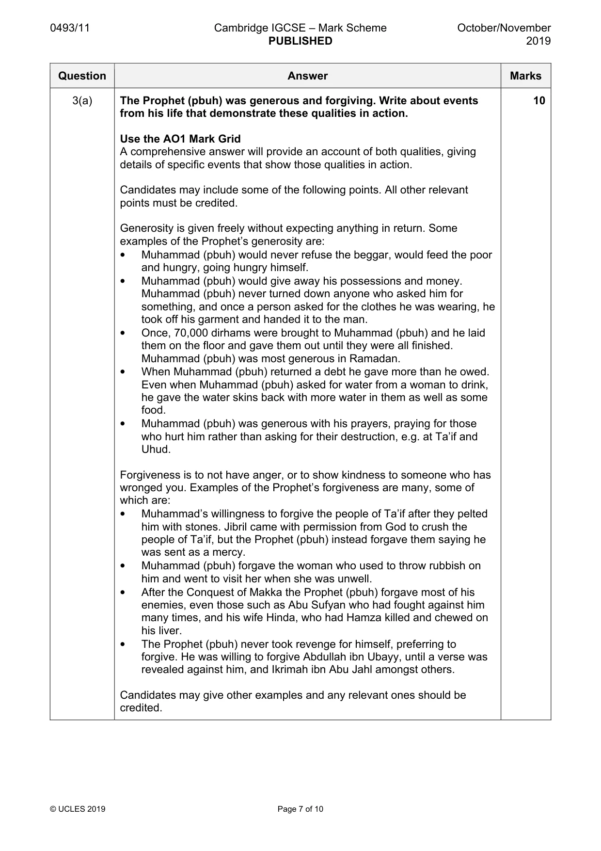 Mark scheme, page 7 of 10