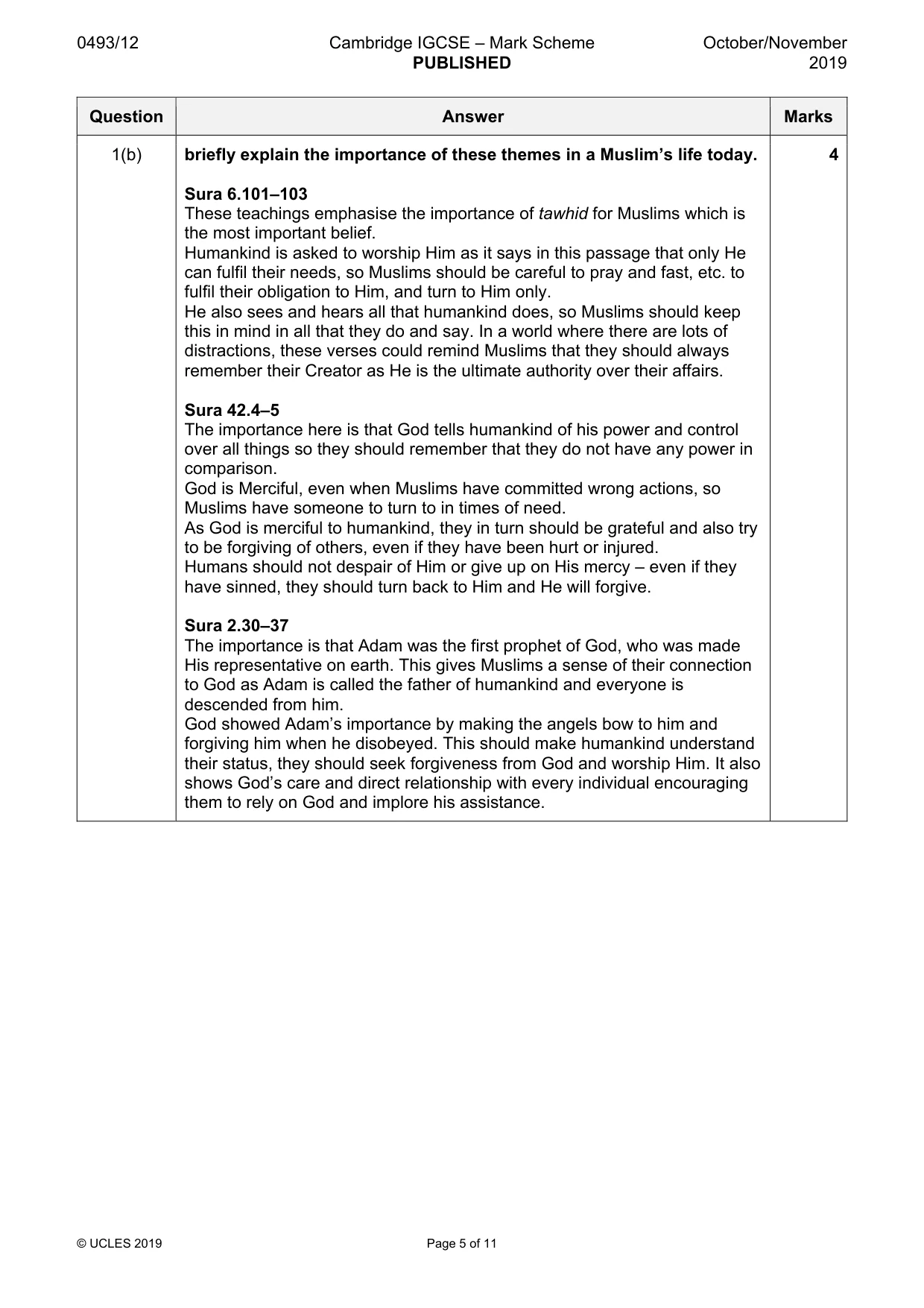 Mark scheme, page 5 of 11