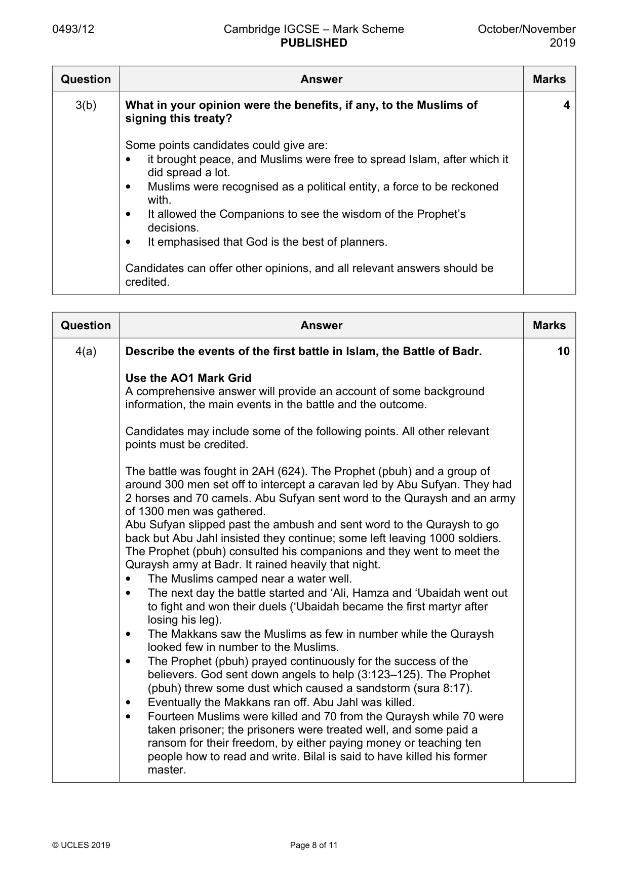 Mark scheme, page 8 of 11