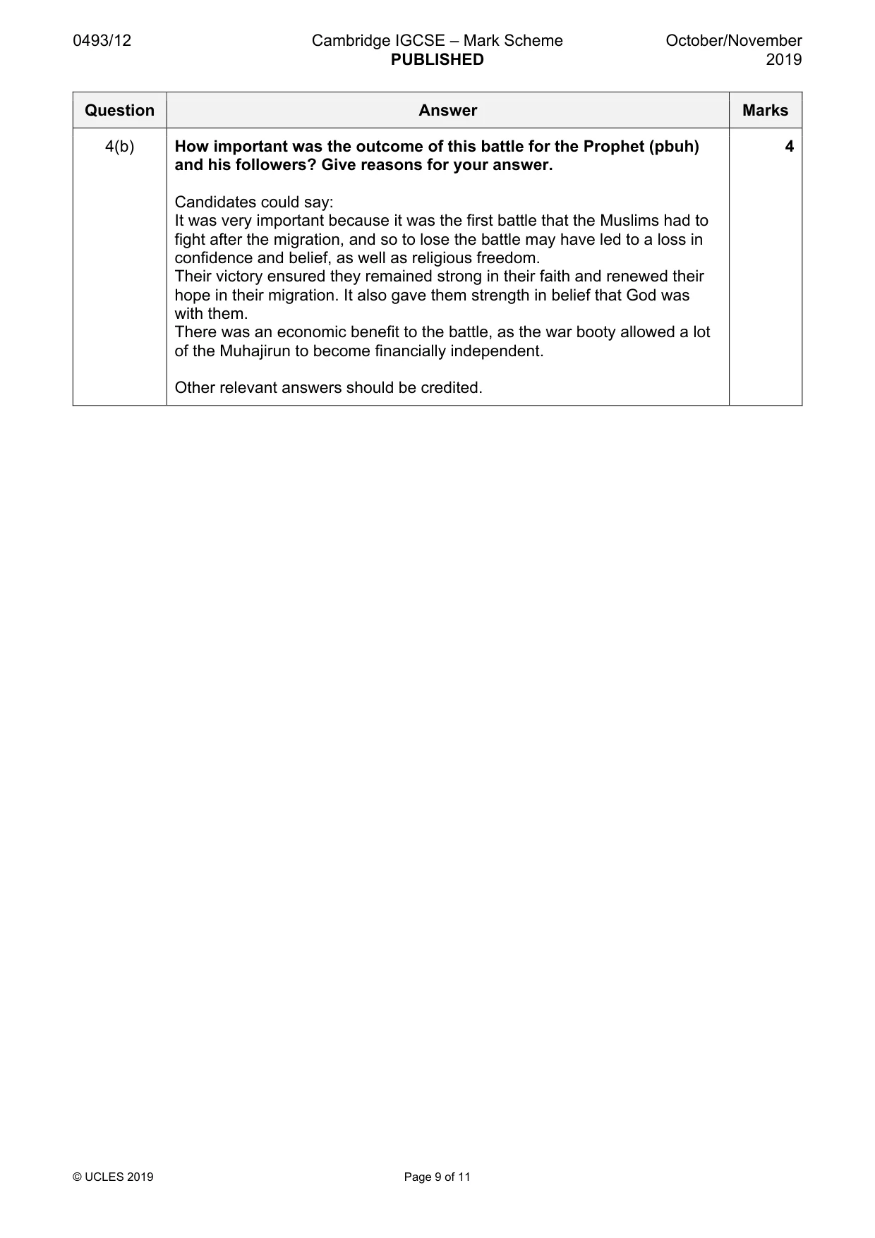Mark scheme, page 9 of 11