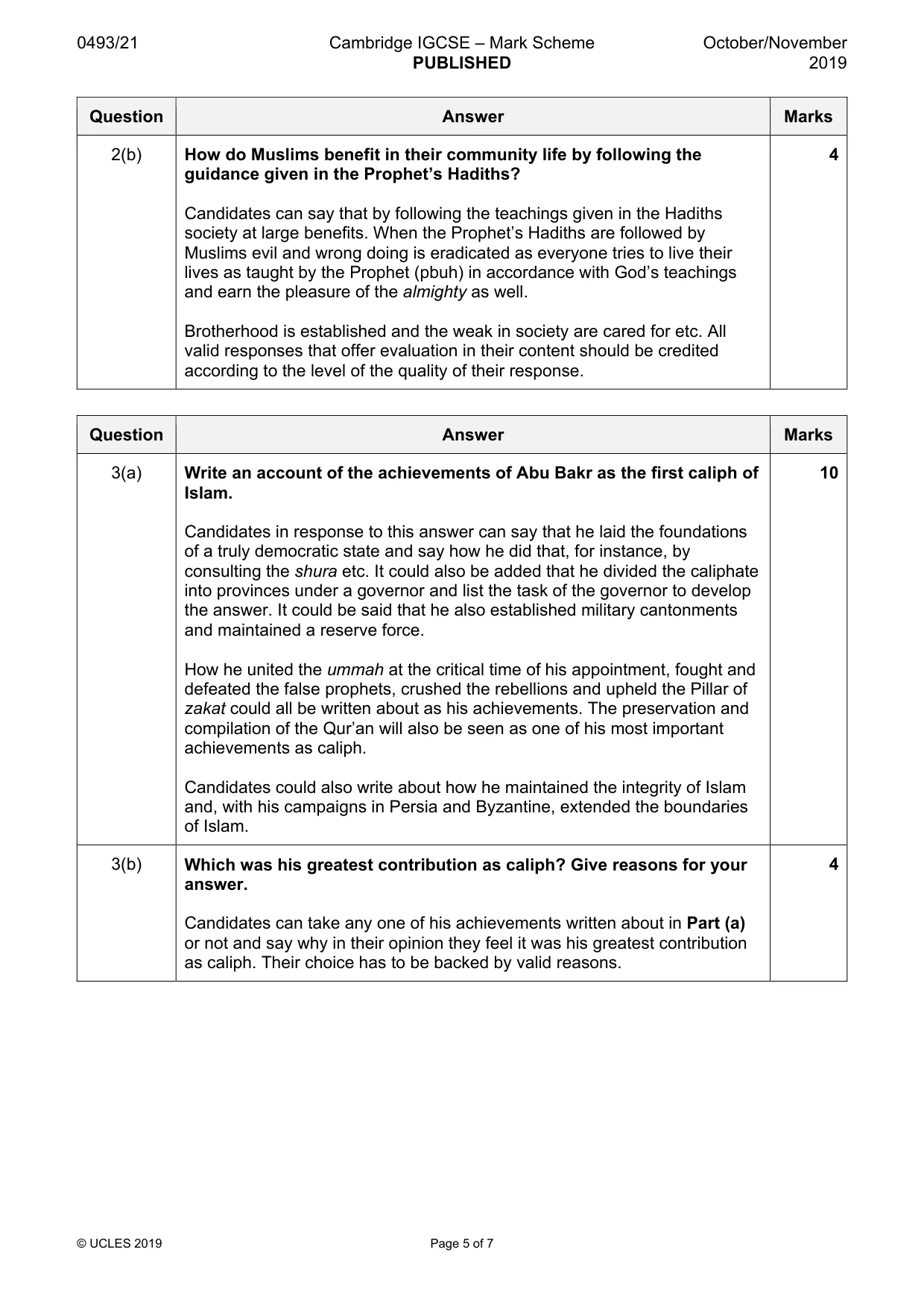 Mark scheme, page 5 of 7