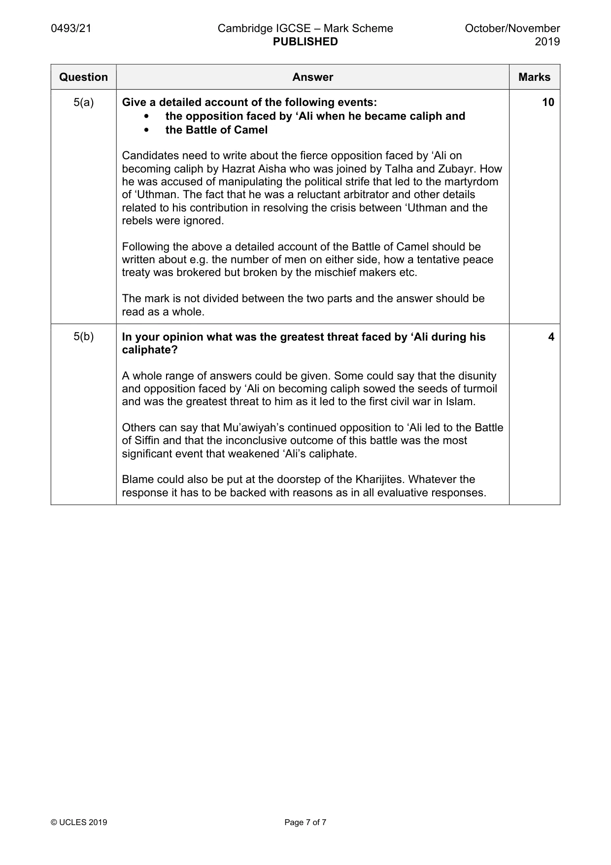 Mark scheme, page 7 of 7