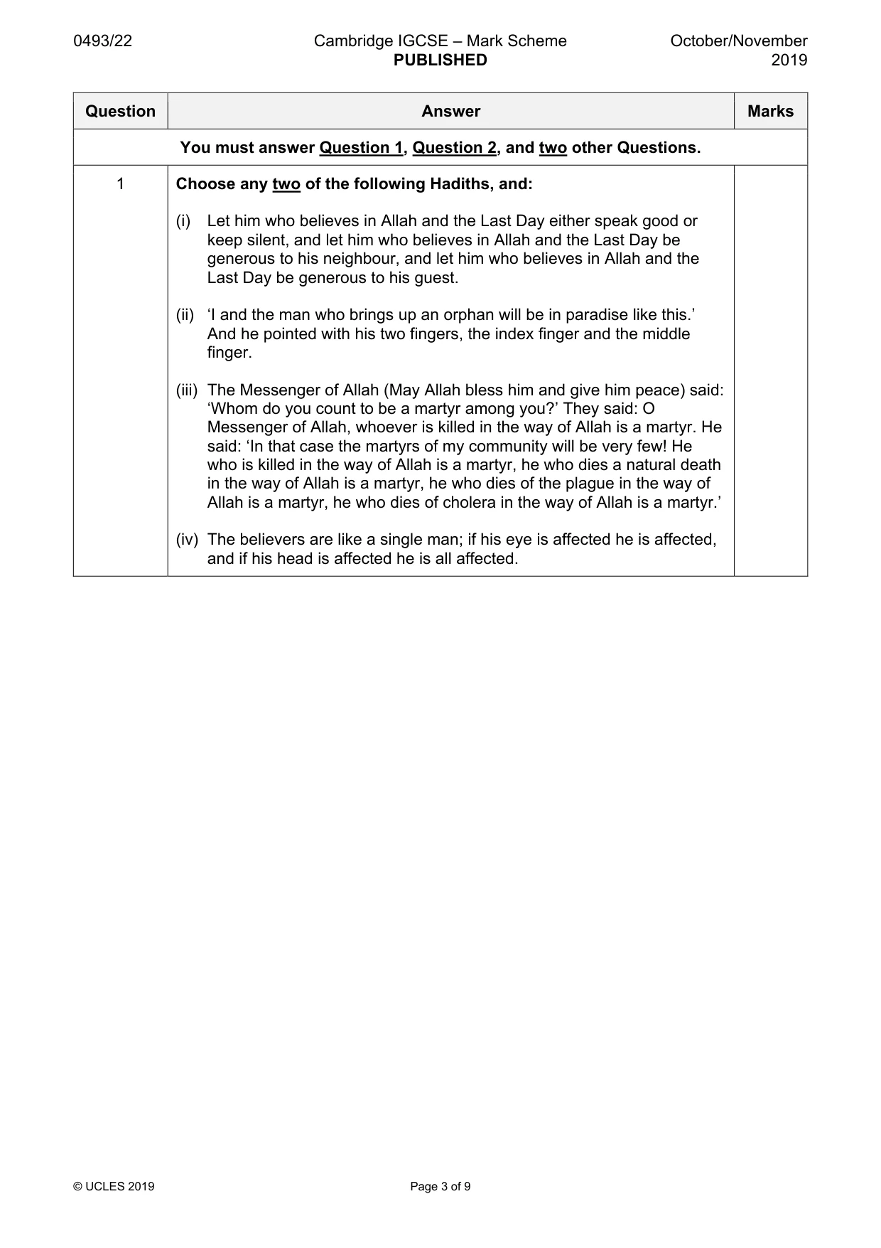 Mark scheme, page 3 of 9