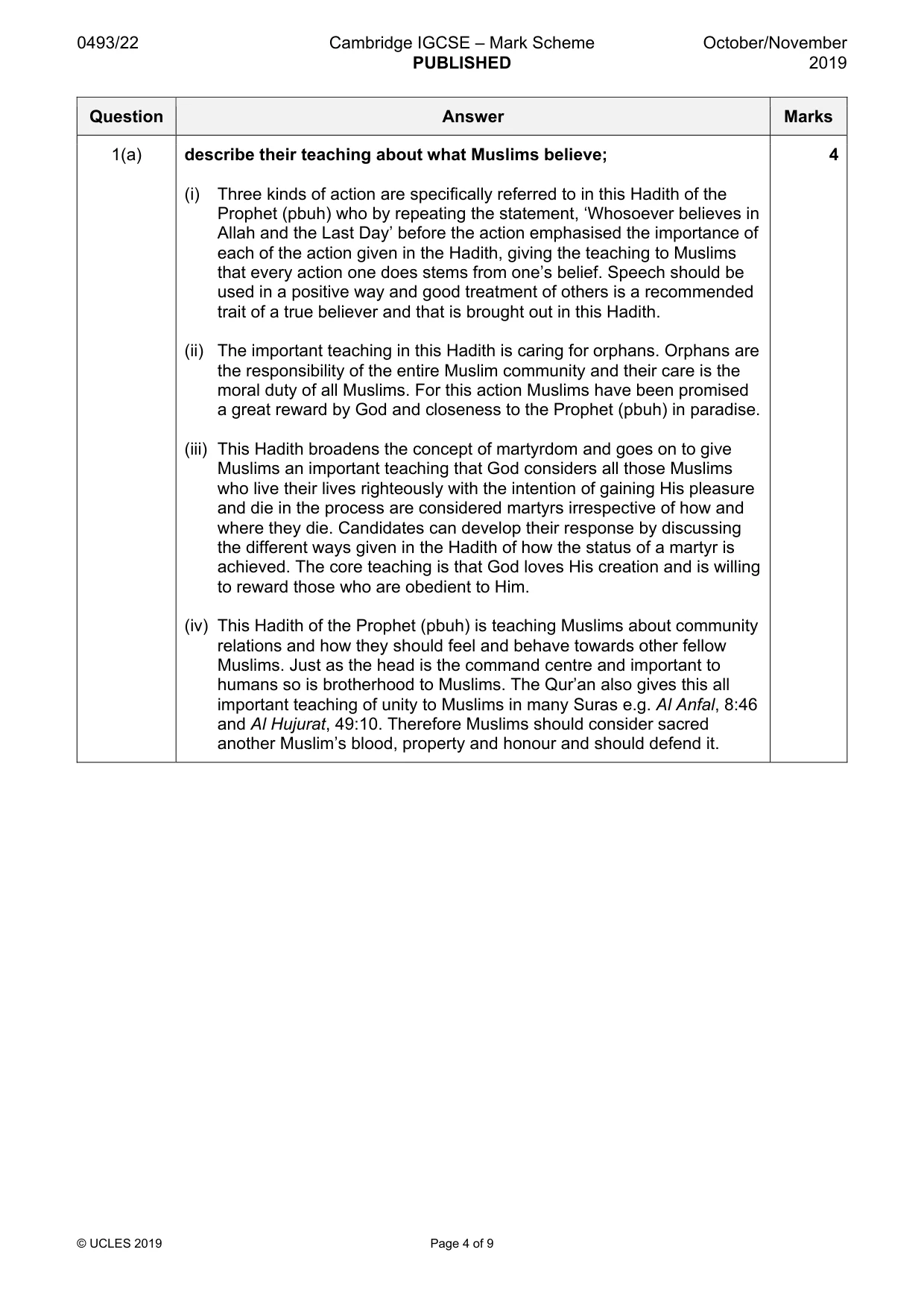 Mark scheme, page 4 of 9