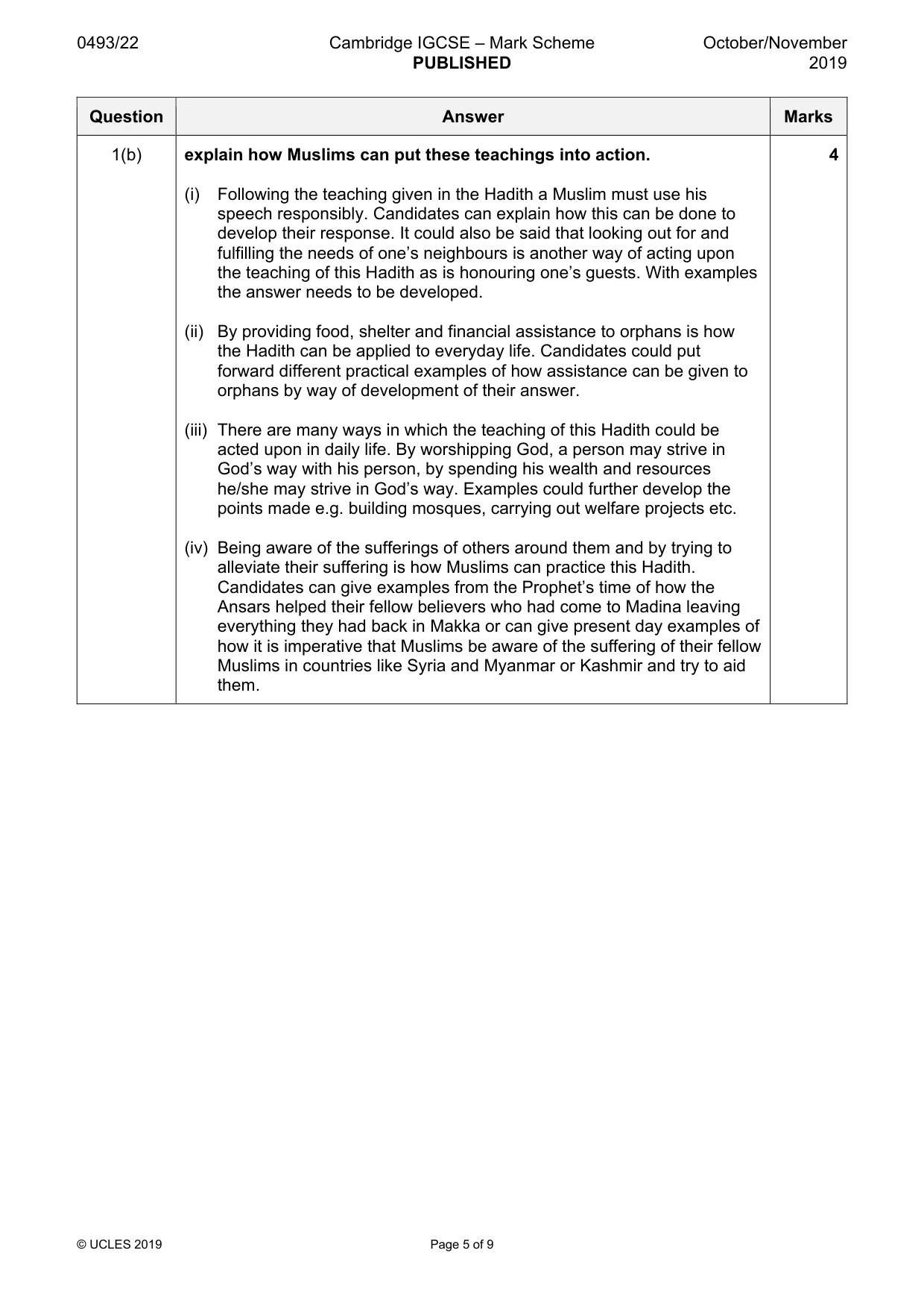 Mark scheme, page 5 of 9