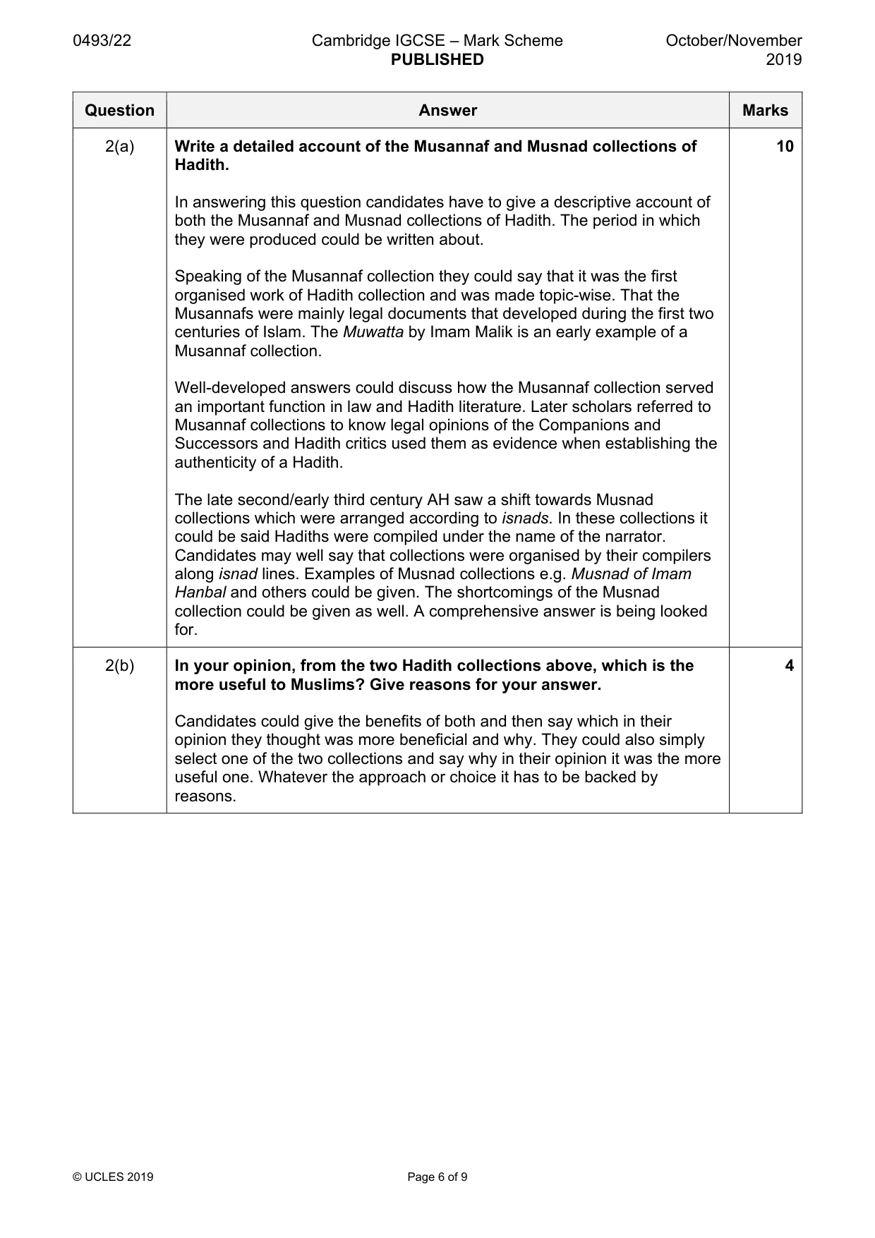 Mark scheme, page 6 of 9