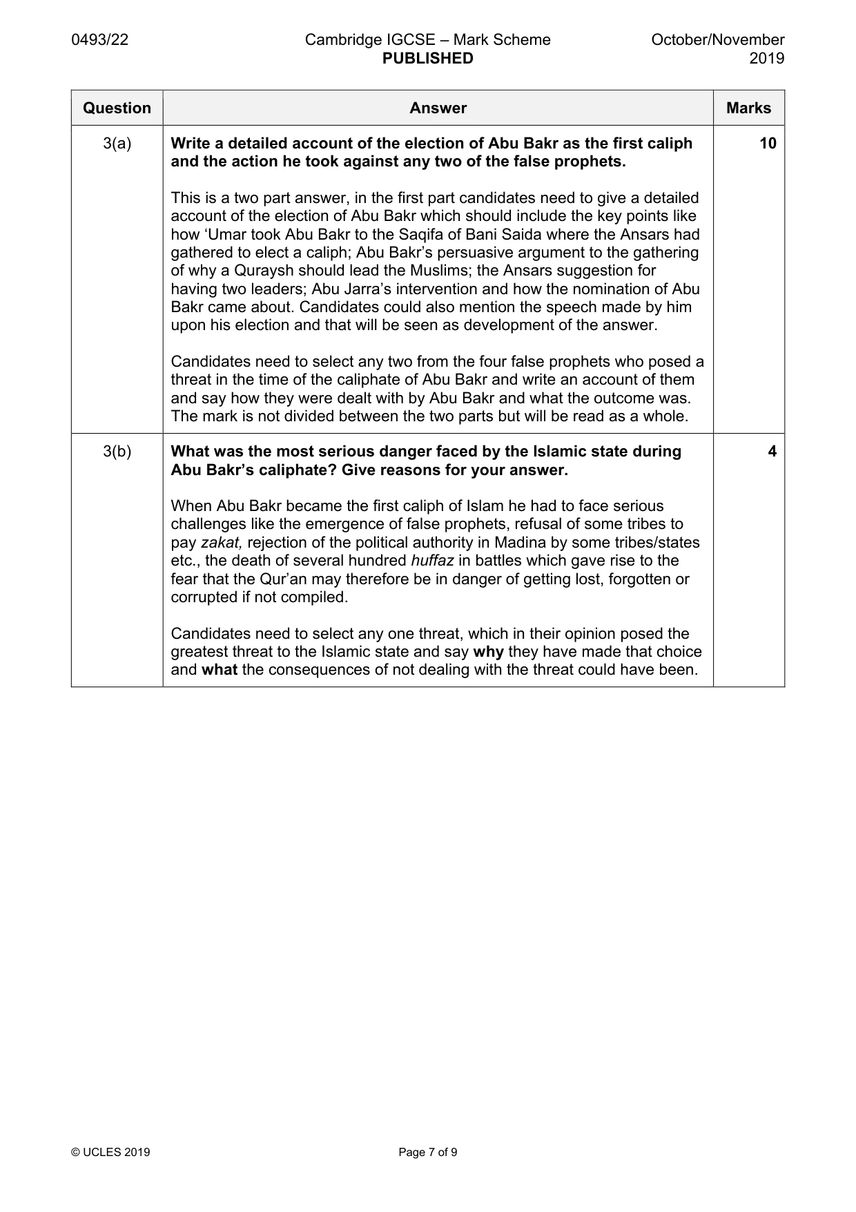 Mark scheme, page 7 of 9