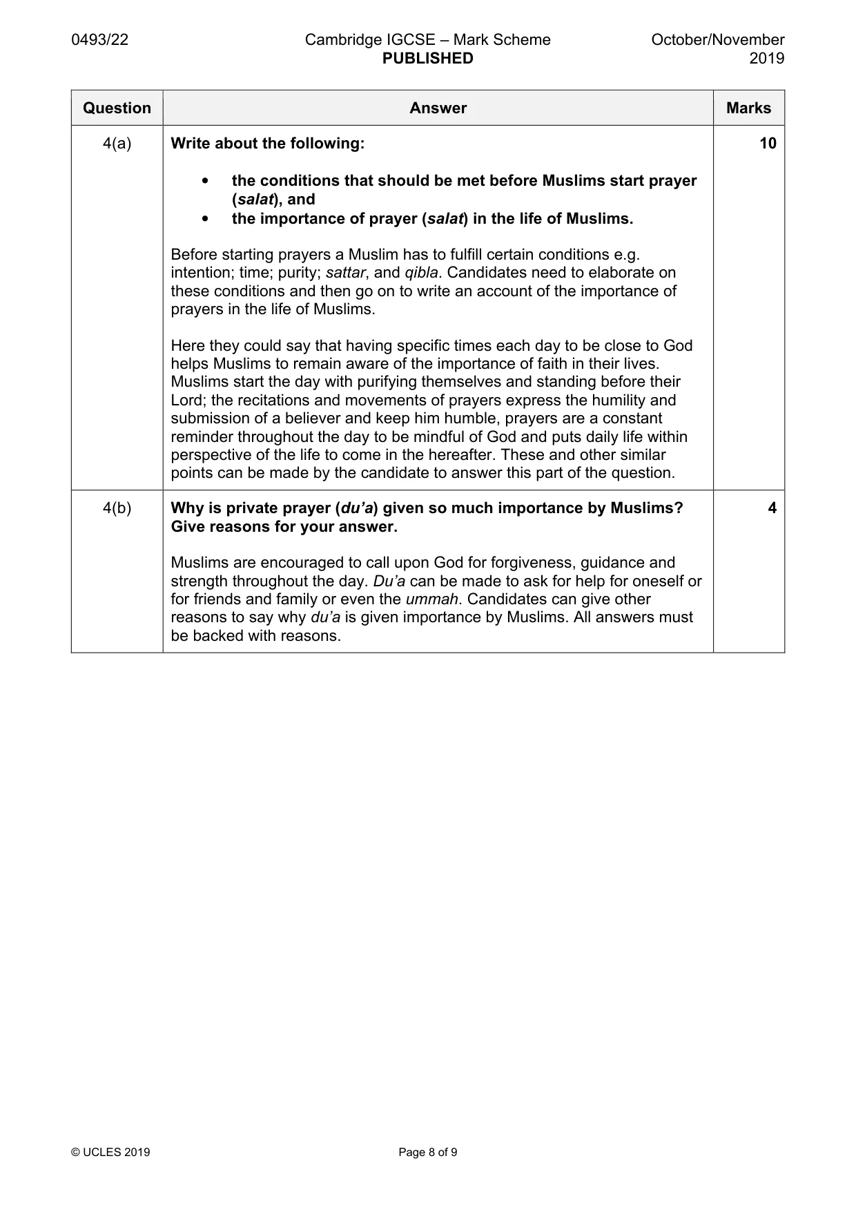 Mark scheme, page 8 of 9