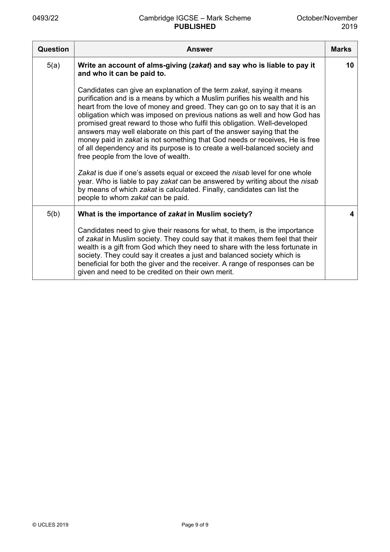 Mark scheme, page 9 of 9