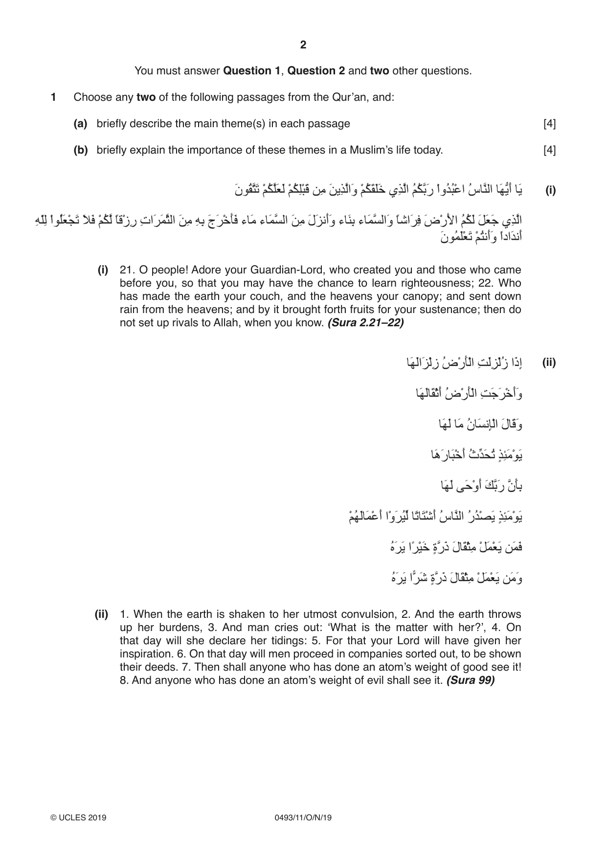 Cambridge IGCSE Islamiyat 0493 2019 Oct/Nov Paper 1 · Variant 1 question paper, page 2 of 20