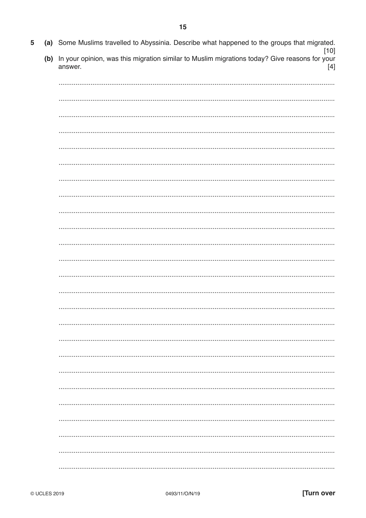 Cambridge IGCSE Islamiyat 0493 2019 Oct/Nov Paper 1 · Variant 1 question paper, page 15 of 20