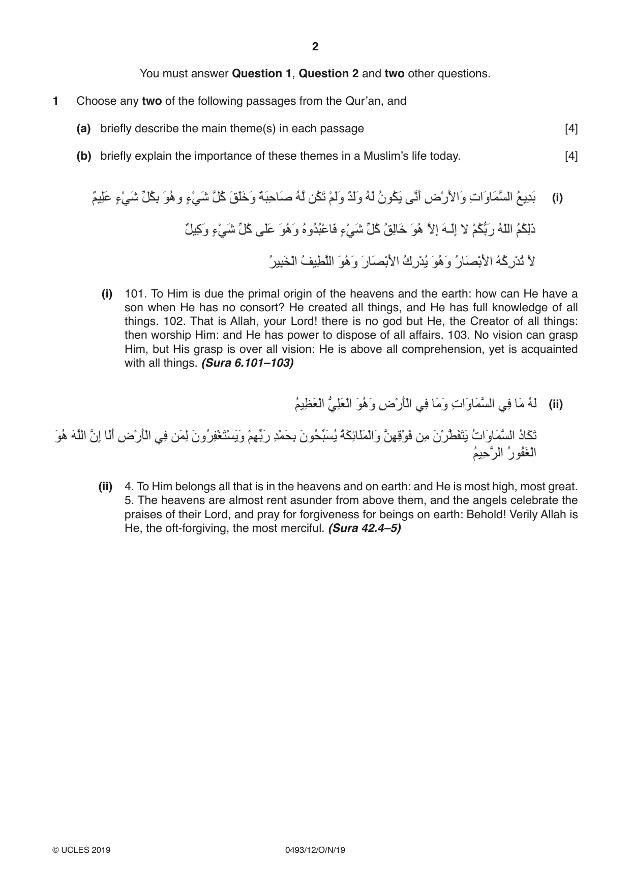 Cambridge IGCSE Islamiyat 0493 2019 Oct/Nov Paper 1 · Variant 2 question paper, page 2 of 20