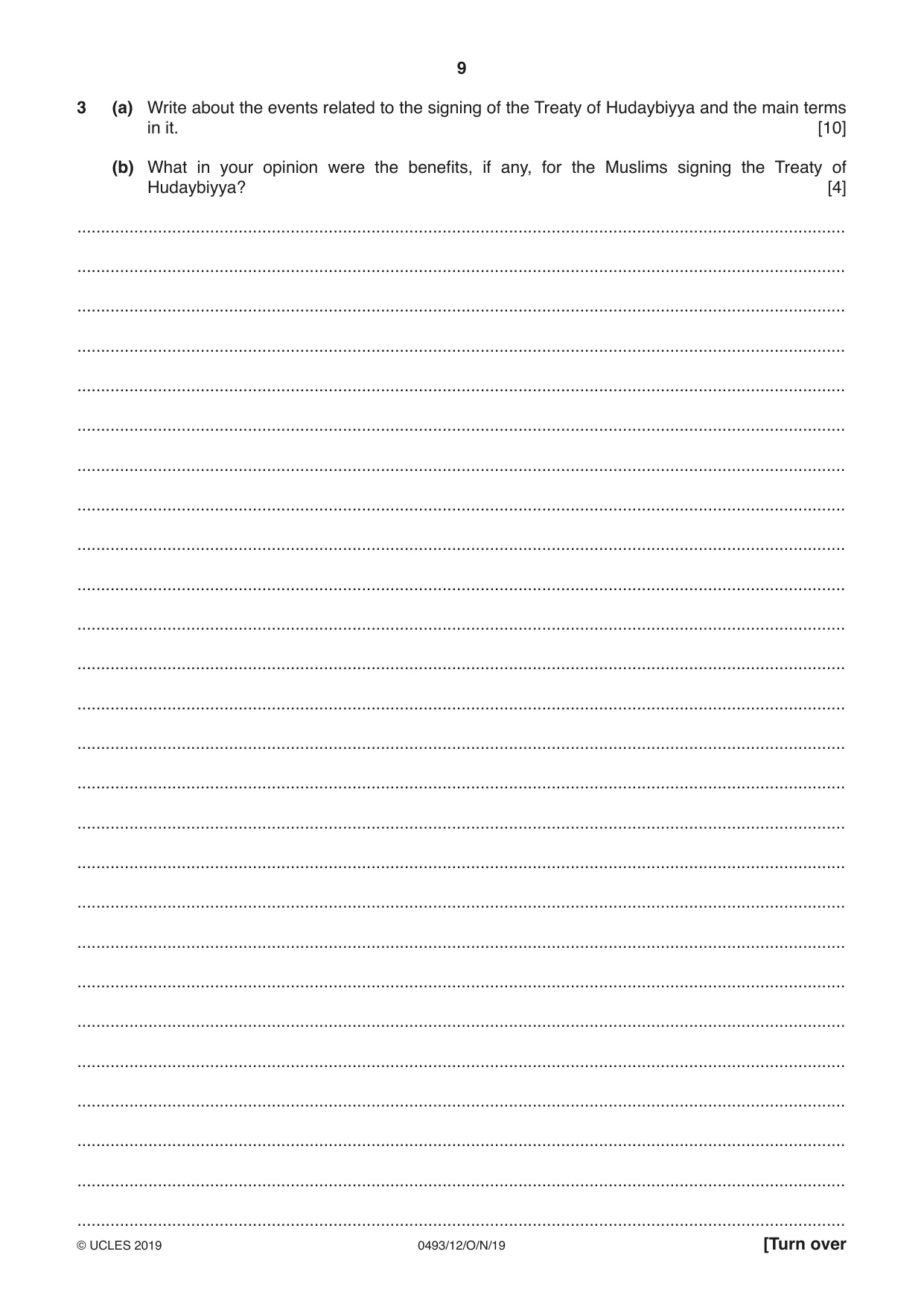 Cambridge IGCSE Islamiyat 0493 2019 Oct/Nov Paper 1 · Variant 2 question paper, page 9 of 20