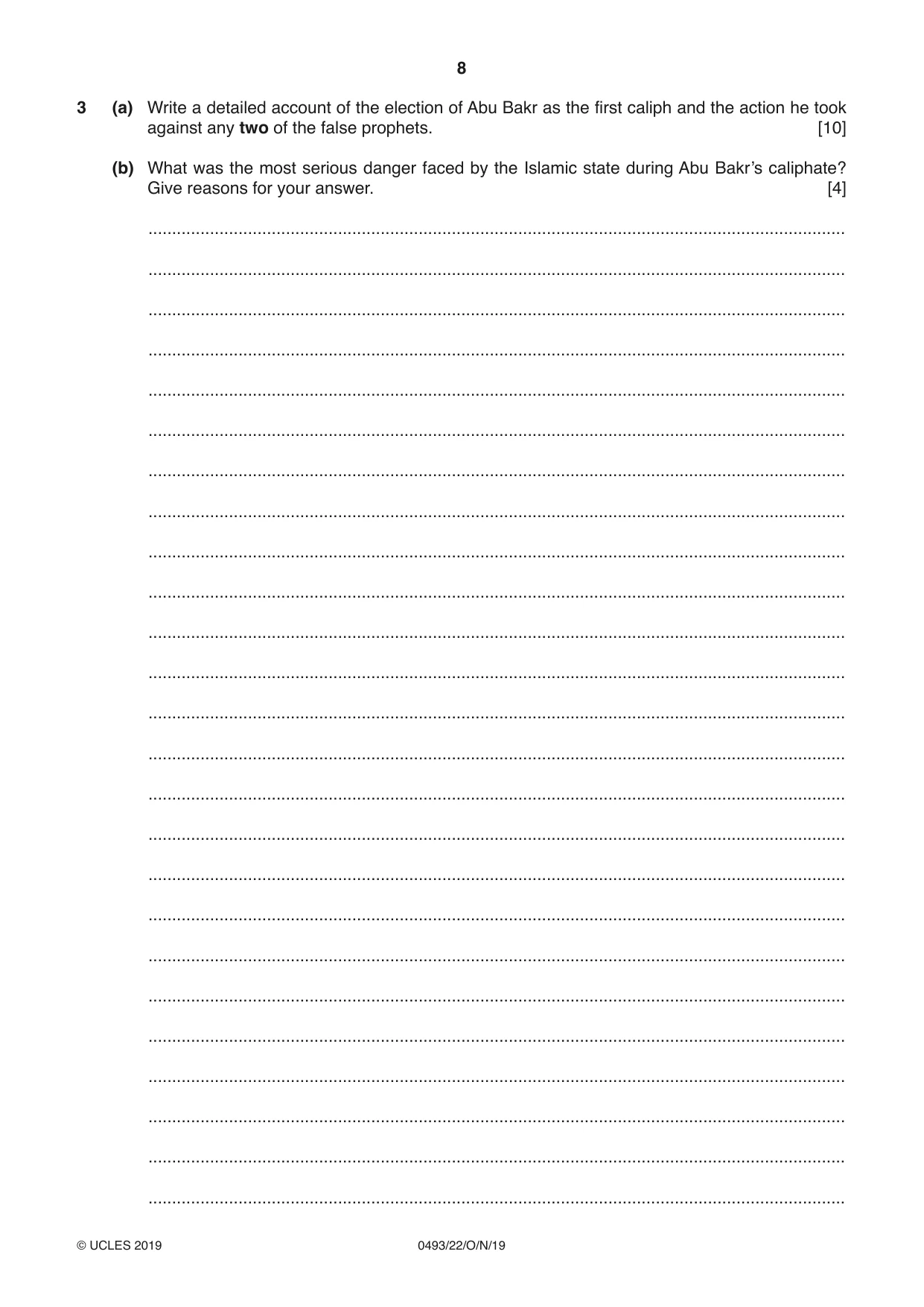 Cambridge IGCSE Islamiyat 0493 2019 Oct/Nov Paper 2 · Variant 2 question paper, page 8 of 16