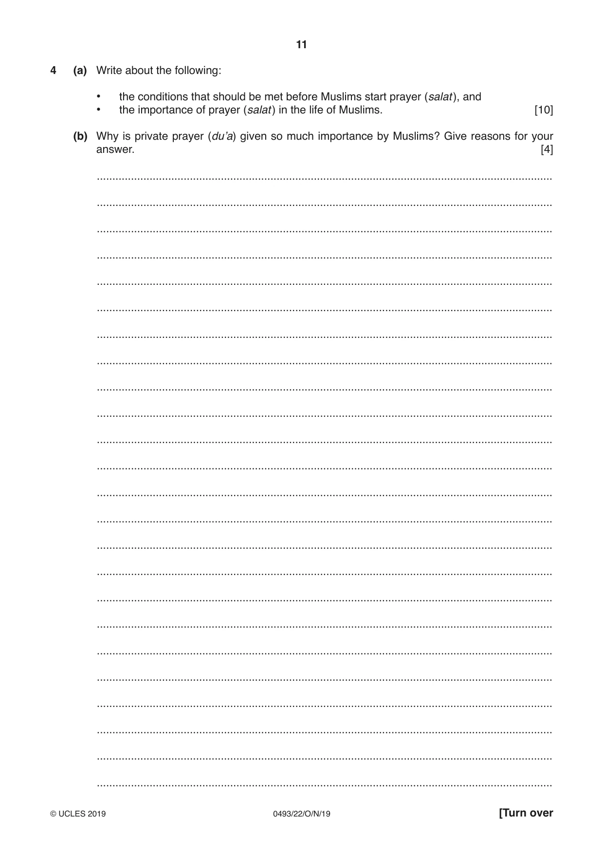 Cambridge IGCSE Islamiyat 0493 2019 Oct/Nov Paper 2 · Variant 2 question paper, page 11 of 16