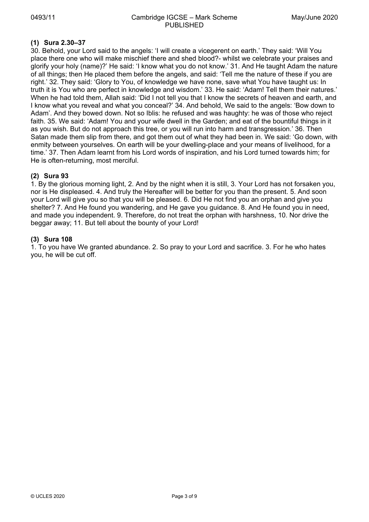 Mark scheme, page 3 of 9