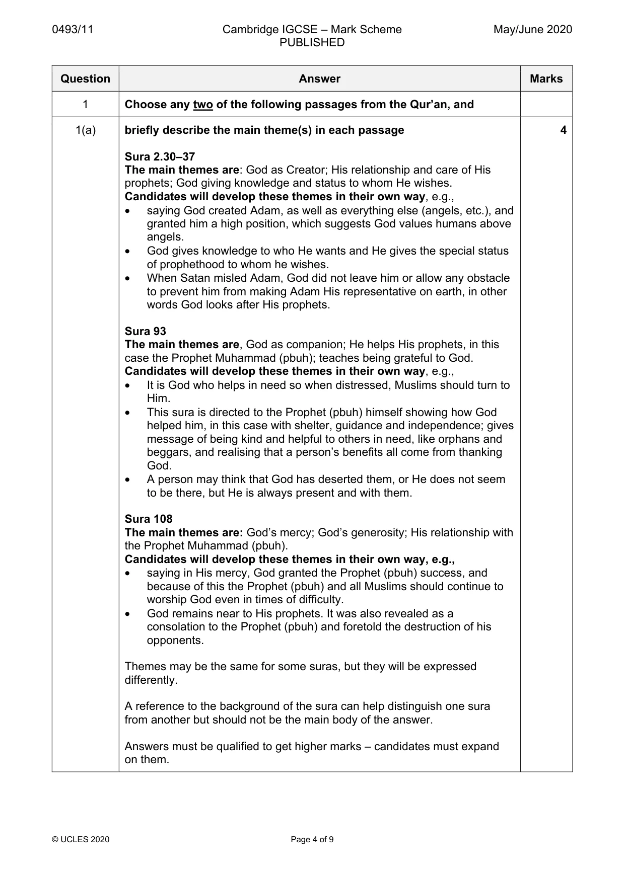 Mark scheme, page 4 of 9