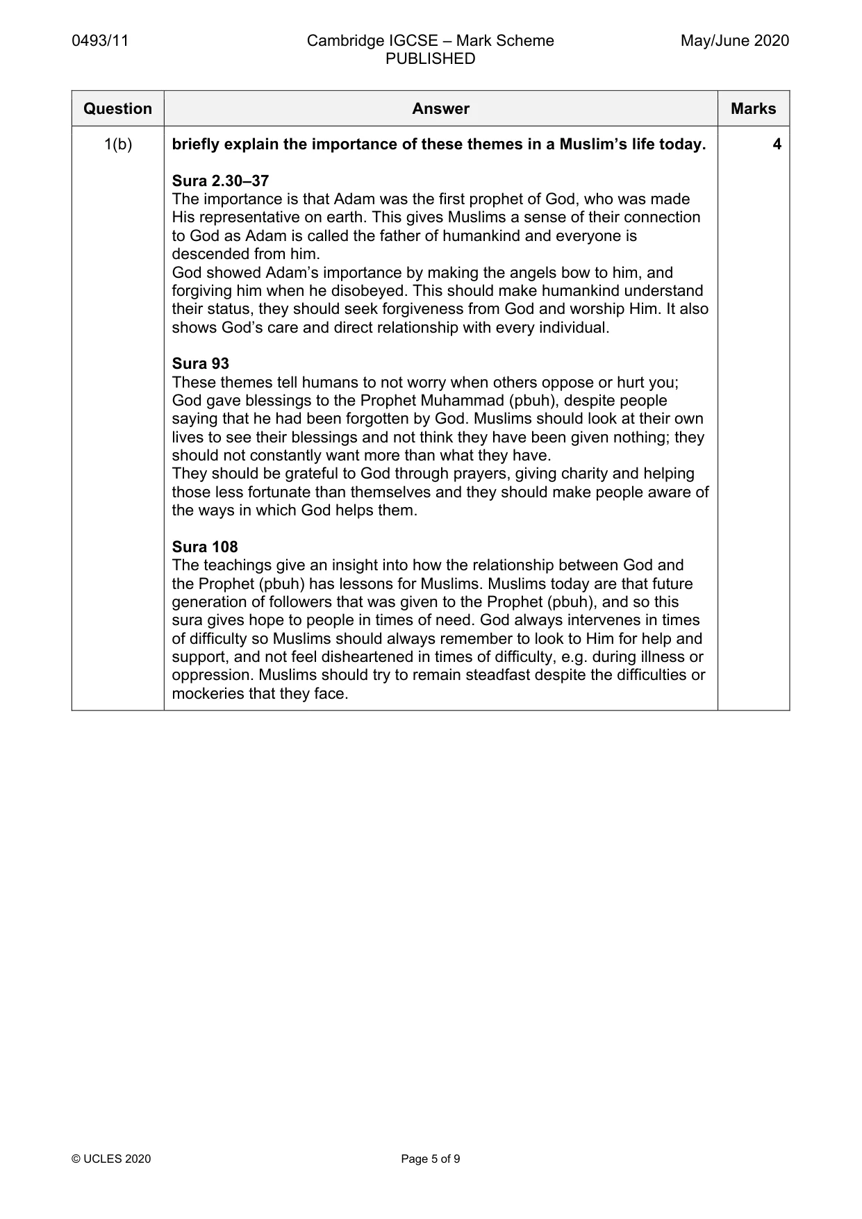 Mark scheme, page 5 of 9