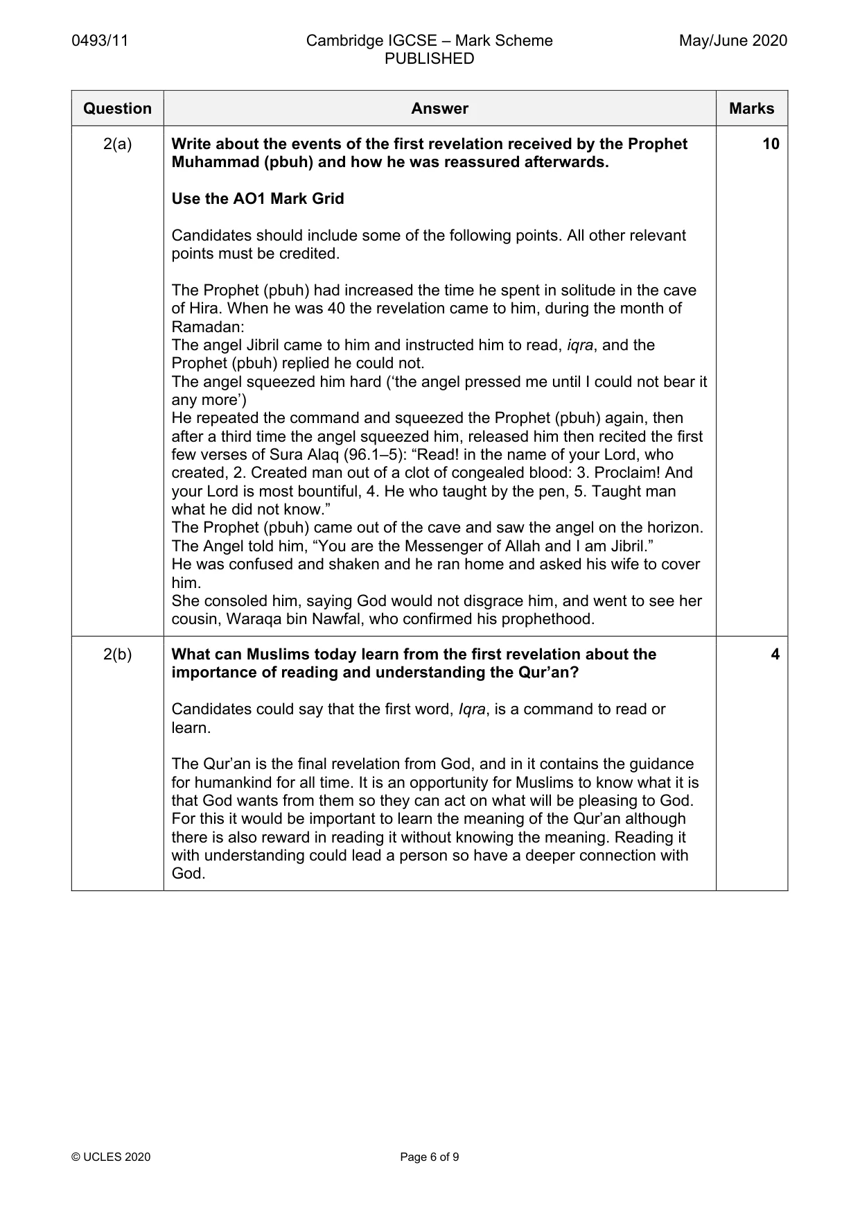 Mark scheme, page 6 of 9