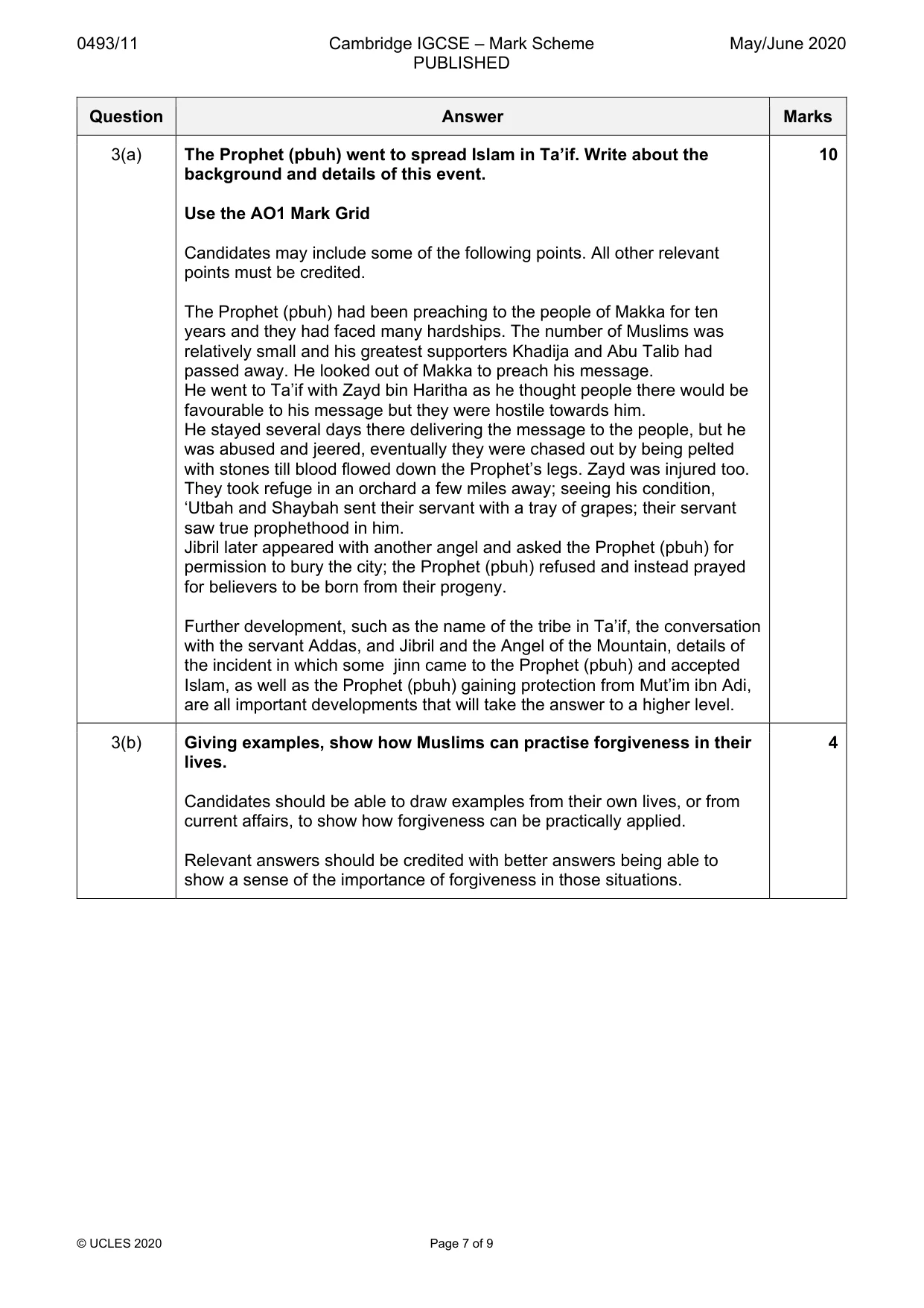 Mark scheme, page 7 of 9